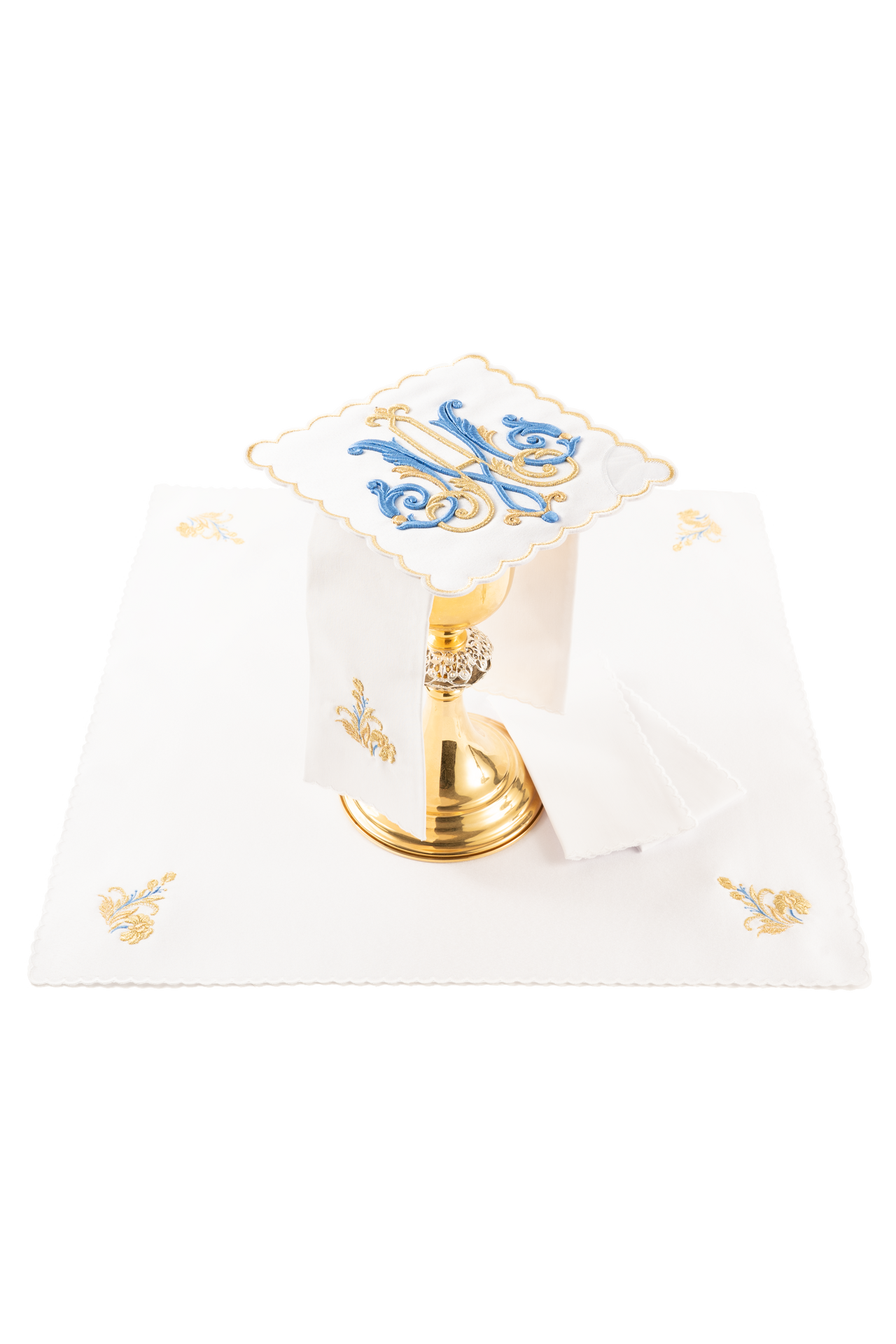 Liturgiczny komplet kielichowy z haftowanym motywem Maryjnym - ORNATY.PL