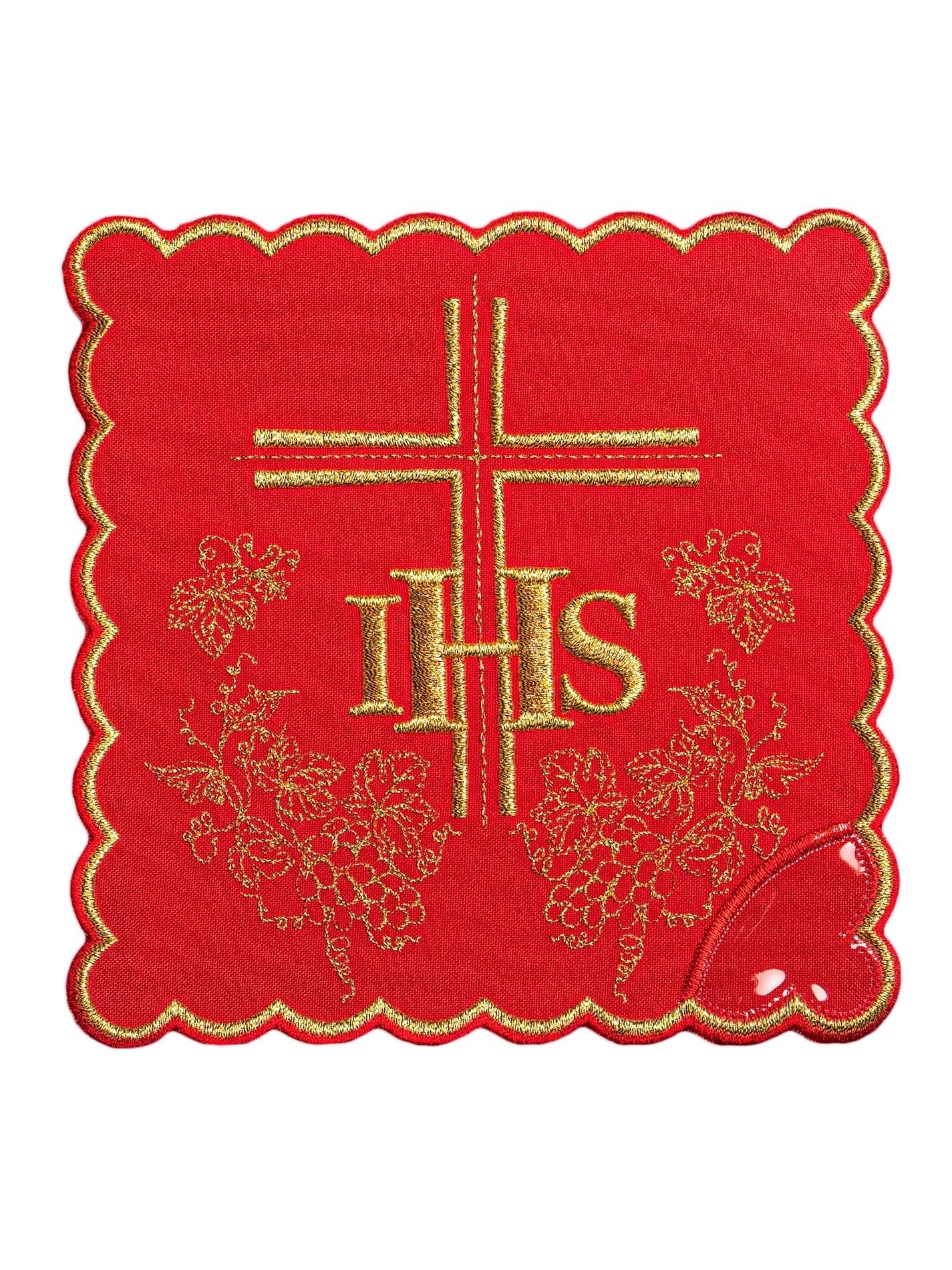 Bielizna Kielichowa Haftowana Czerwona IHS - Komplet Liturgiczny - alba.pl