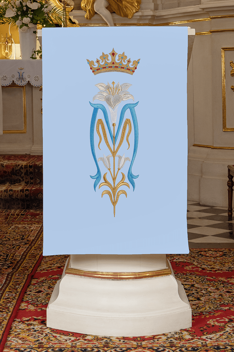 Błękitna Serweta na Lektorium z Haftem Maryjnym - Elegancka Ozdoba Liturgiczna - alba.pl