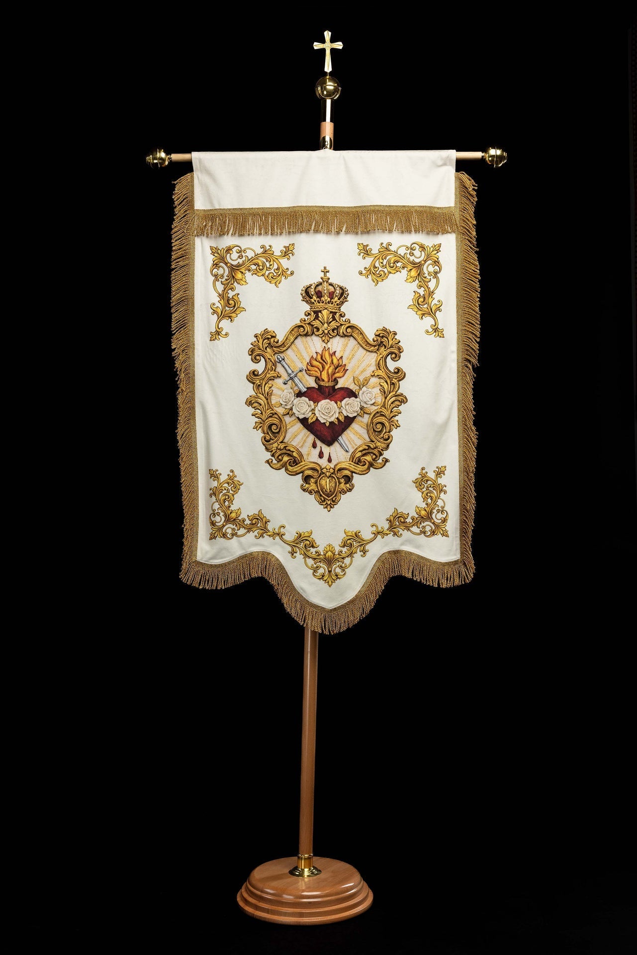 Chorągiew maryjna drukowana dwustronna z symbolem Serca i monogramem - alba.pl