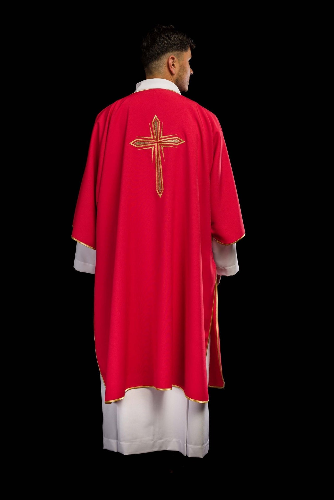 Dalmatyka Liturgiczna Czerwona ze Złotym Krzyżem - Elanowełna - alba.pl
