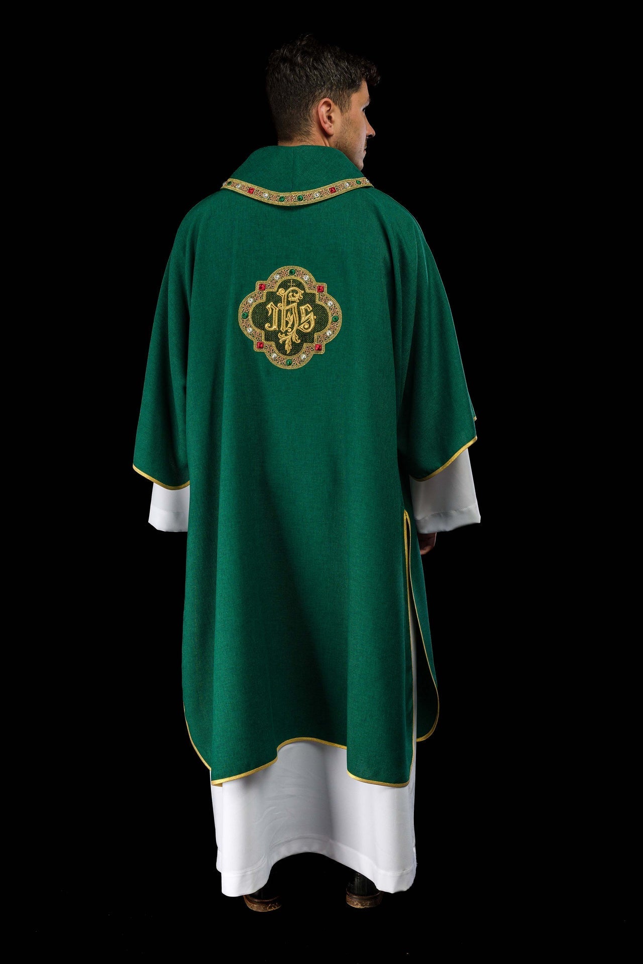 Dalmatyka Liturgiczna Zielona z Haftem IHS - Polska Produkcja - alba.pl