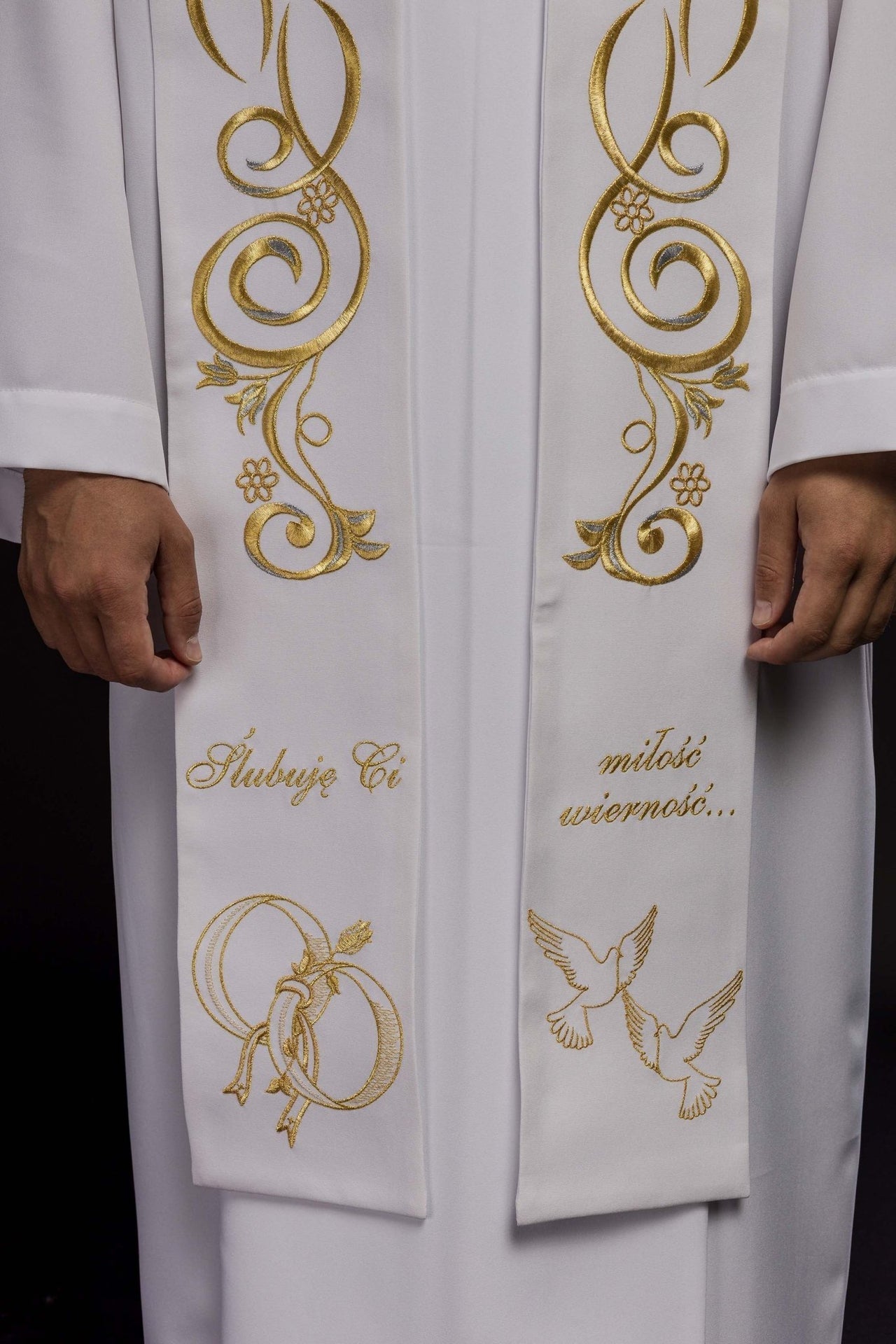 Długa Stuła Ślubna Haftowana - Symbol Miłości i Wierności - alba.pl