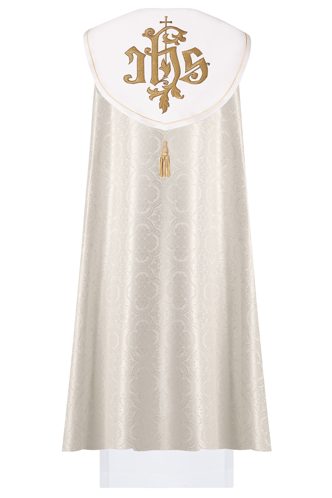 Ecru kapa liturgiczna z złotym IHS - alba.pl