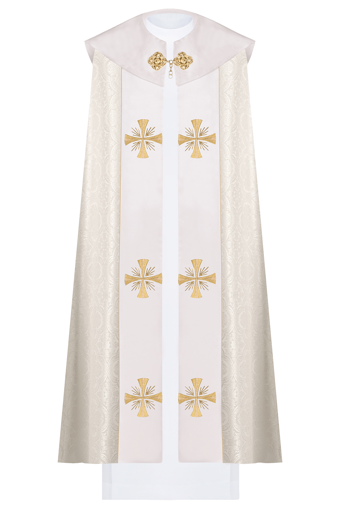 Ecru kapa liturgiczna z złotym IHS - alba.pl