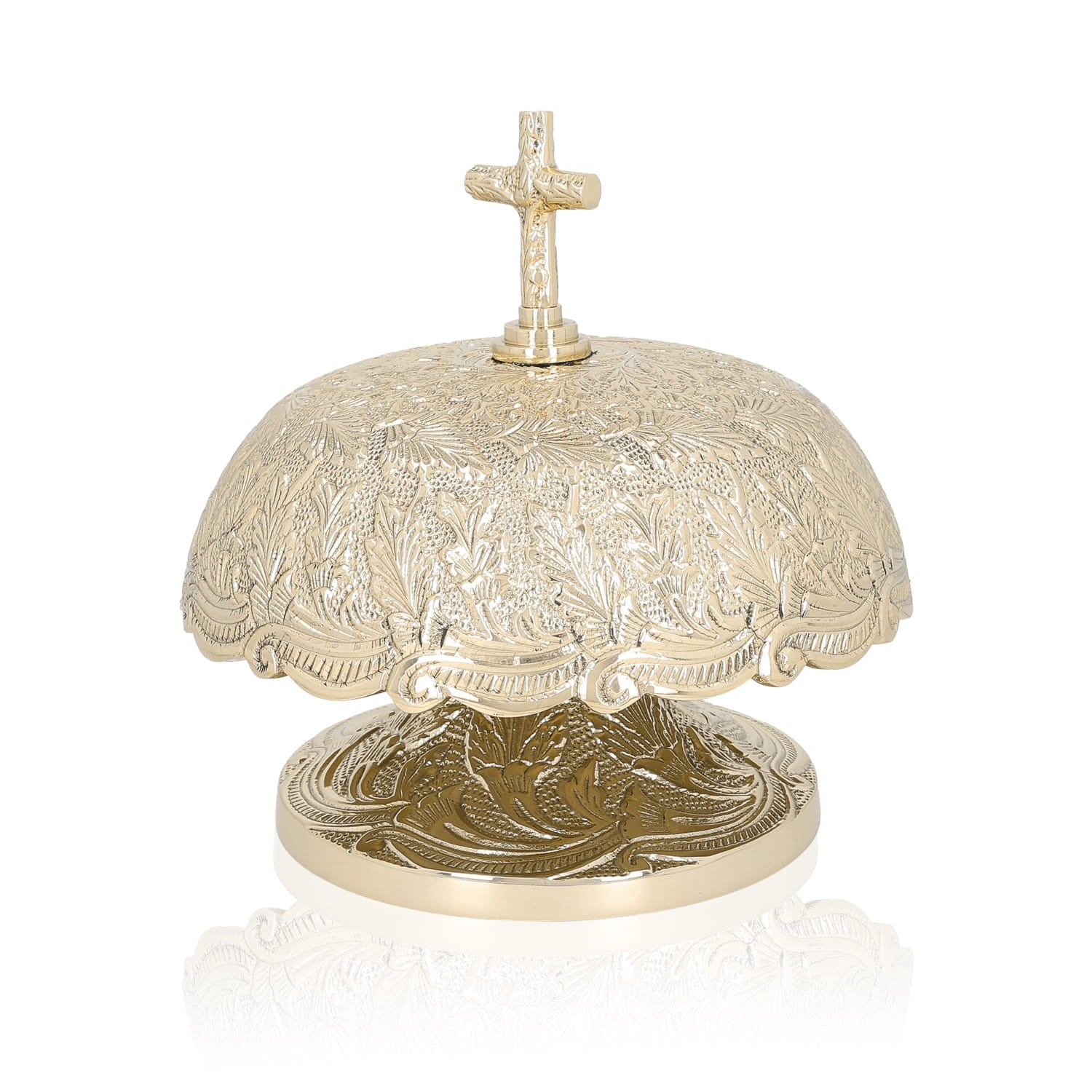 Gong Mosiężny Liturgiczny z Drewnianym Młotkiem - Ornamenty Roślinne - alba.pl