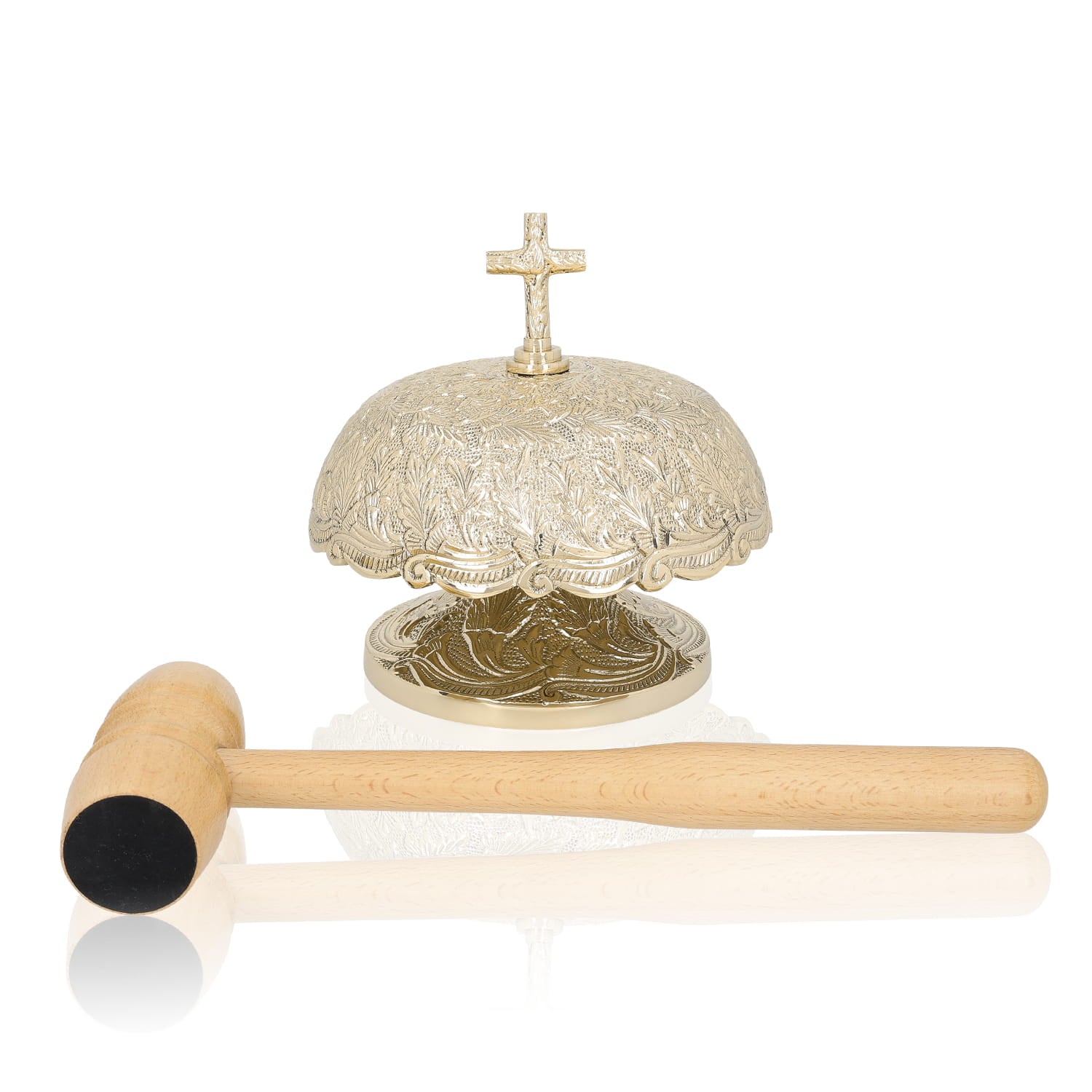 Gong Mosiężny Liturgiczny z Drewnianym Młotkiem - Ornamenty Roślinne - alba.pl