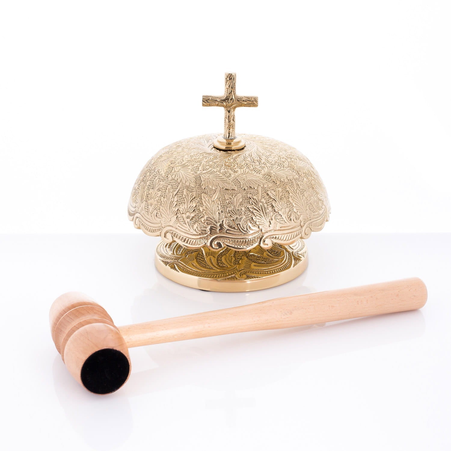 Gong Mosiężny Liturgiczny z Drewnianym Młotkiem - Ornamenty Roślinne - alba.pl