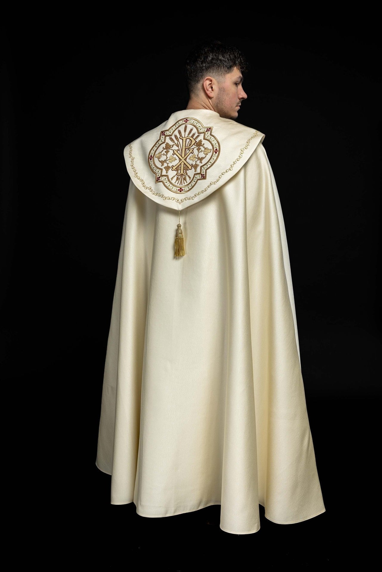 Kapa Eucharystyczna Ecru z Monogramem PAX - Satyna Nabłyszczana - alba.pl