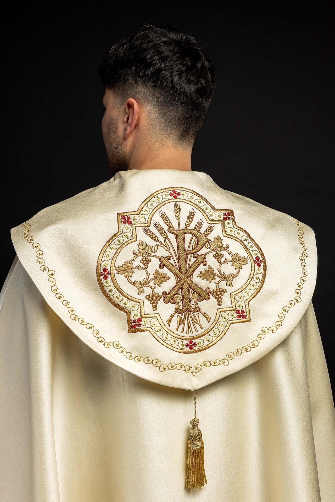 Kapa Eucharystyczna Ecru z Monogramem PAX - Satyna Nabłyszczana - alba.pl