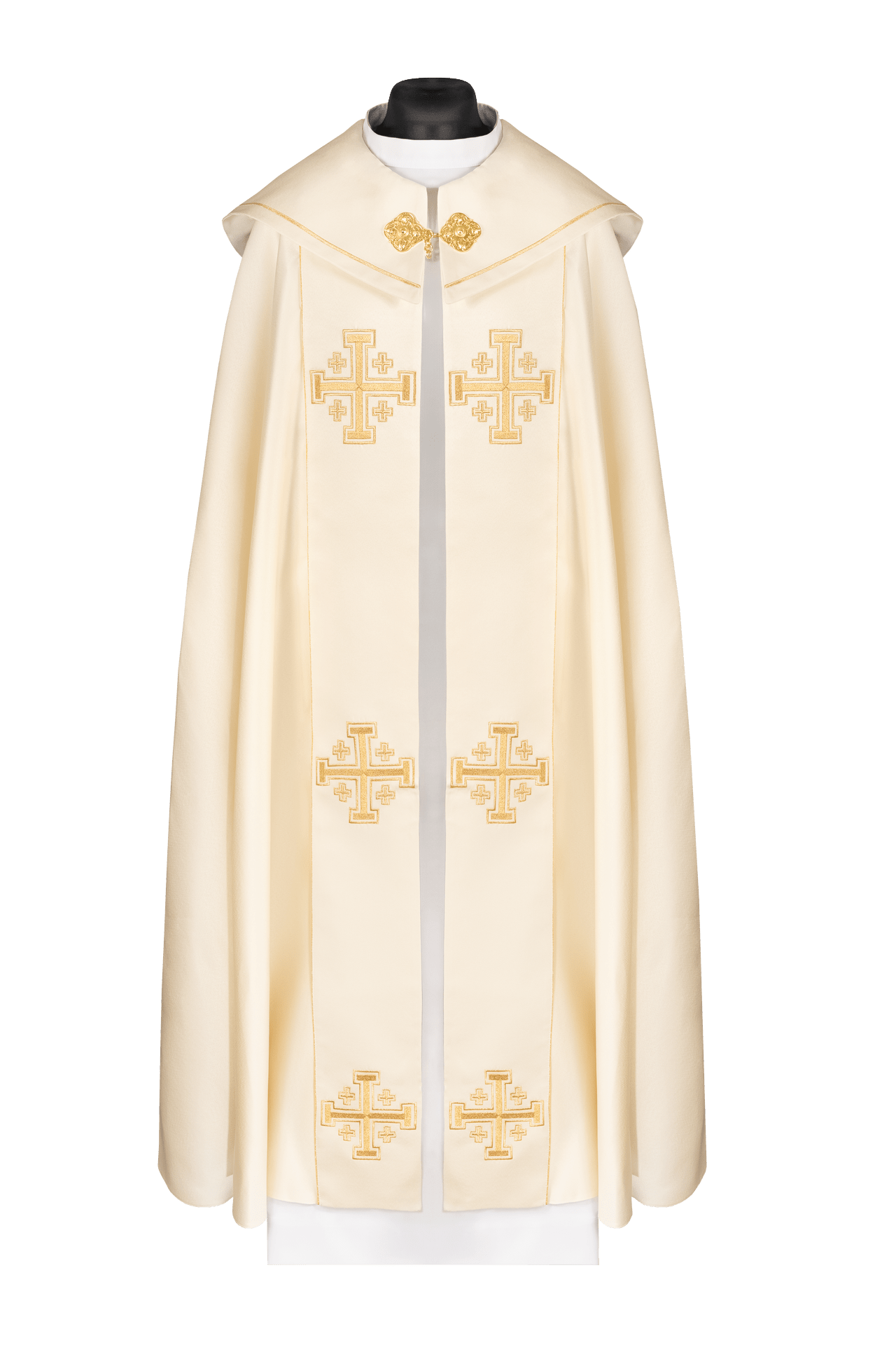 Kapa liturgiczna ecru z pasem i haftem krzyży - alba.pl
