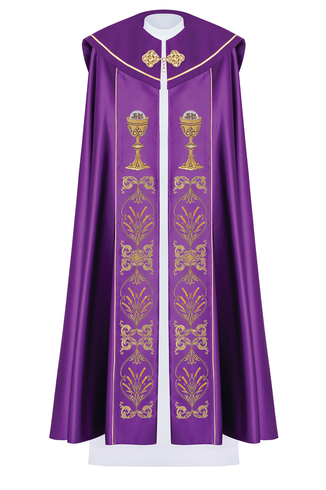 Kapa liturgiczna haftowana z monogramem w kielichy w kolorze fioletowym - alba.pl
