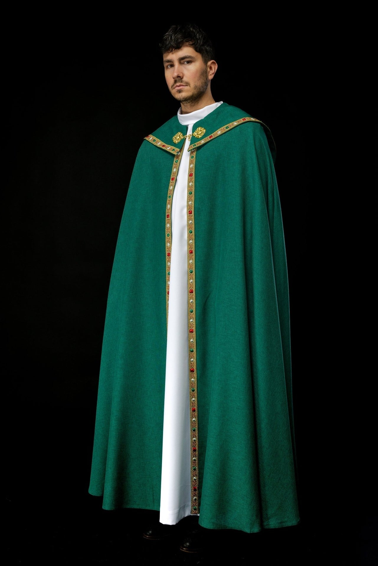 Kapa Liturgiczna Zielona Ze Złotym Haftem IHS - alba.pl