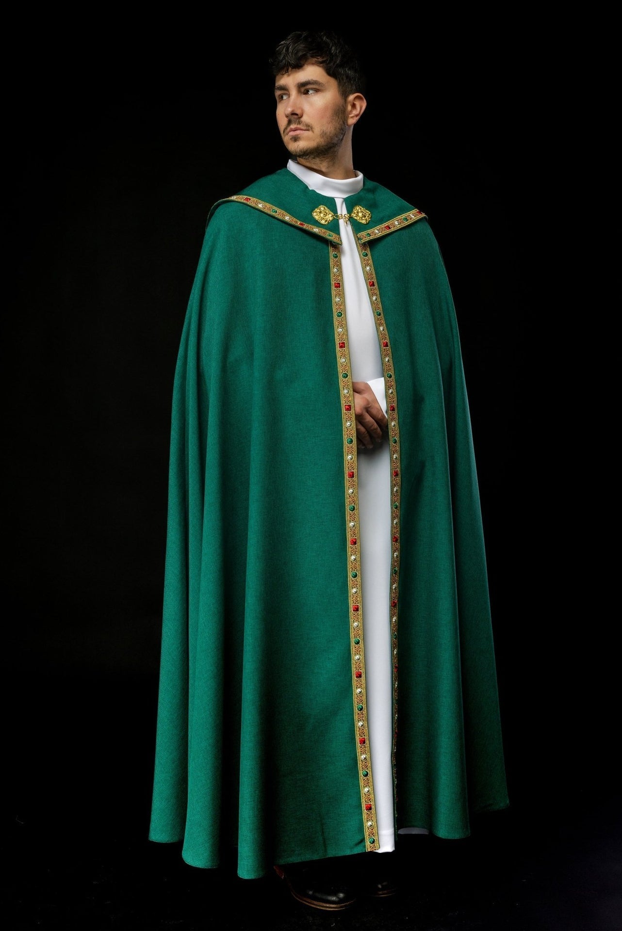Kapa Liturgiczna Zielona Ze Złotym Haftem IHS - alba.pl