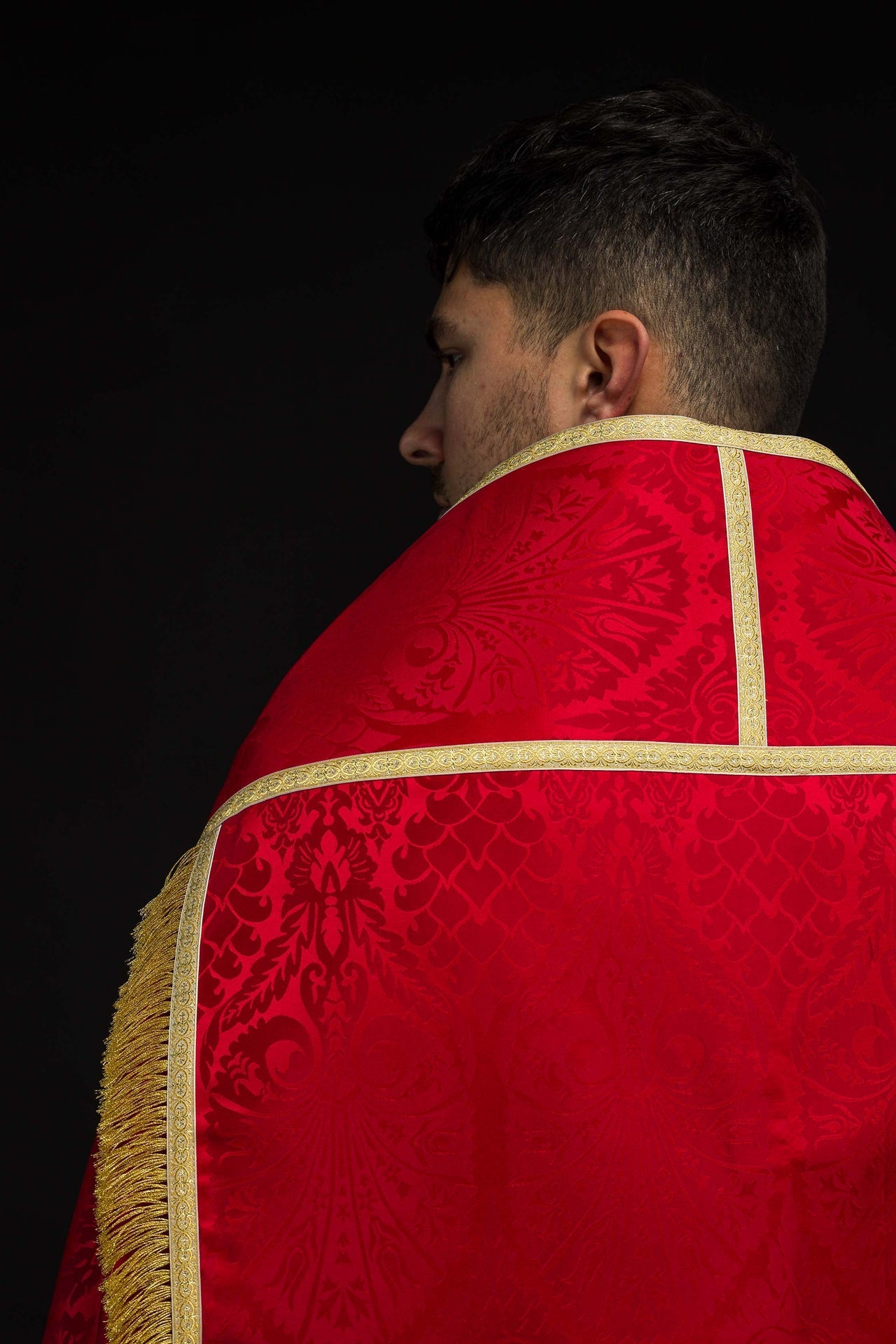 Kapa Rzymska Żakardowa Czerwona Gładka z Stułą - alba.pl