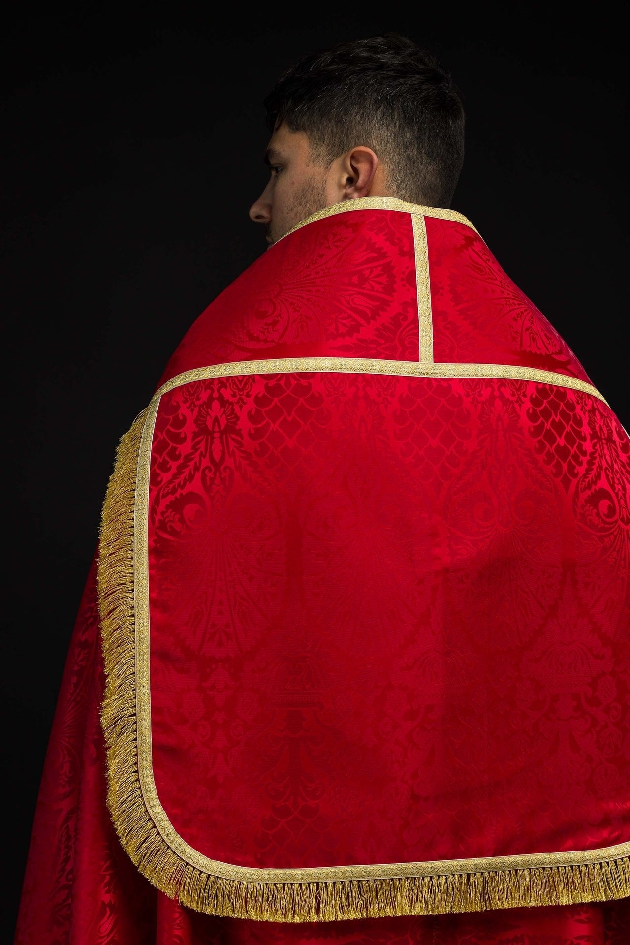 Kapa Rzymska Żakardowa Czerwona Gładka z Stułą - alba.pl