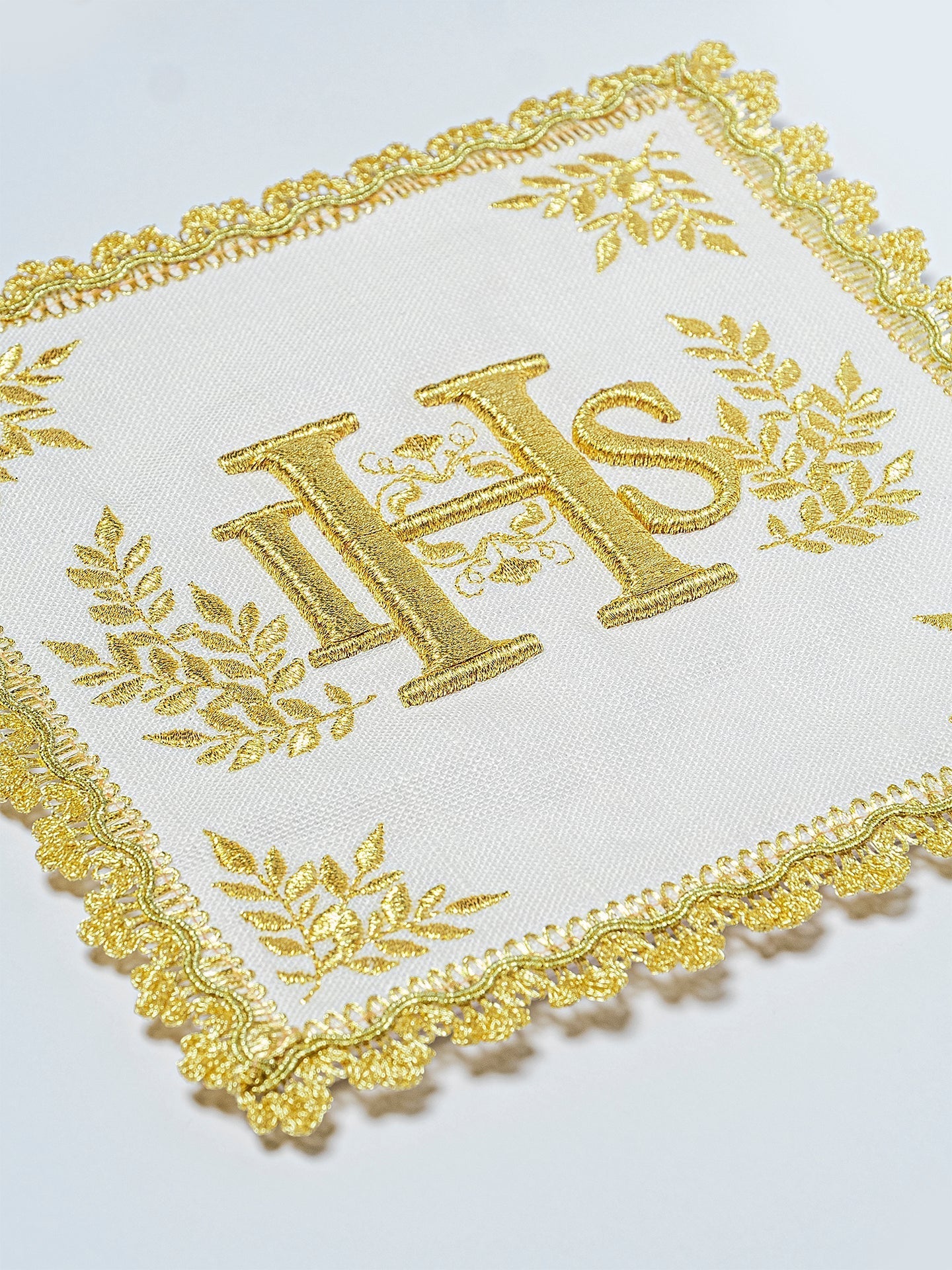 Komplet Kielichowy Lniany IHS Złoty Haft - Elegancki Zestaw - alba.pl