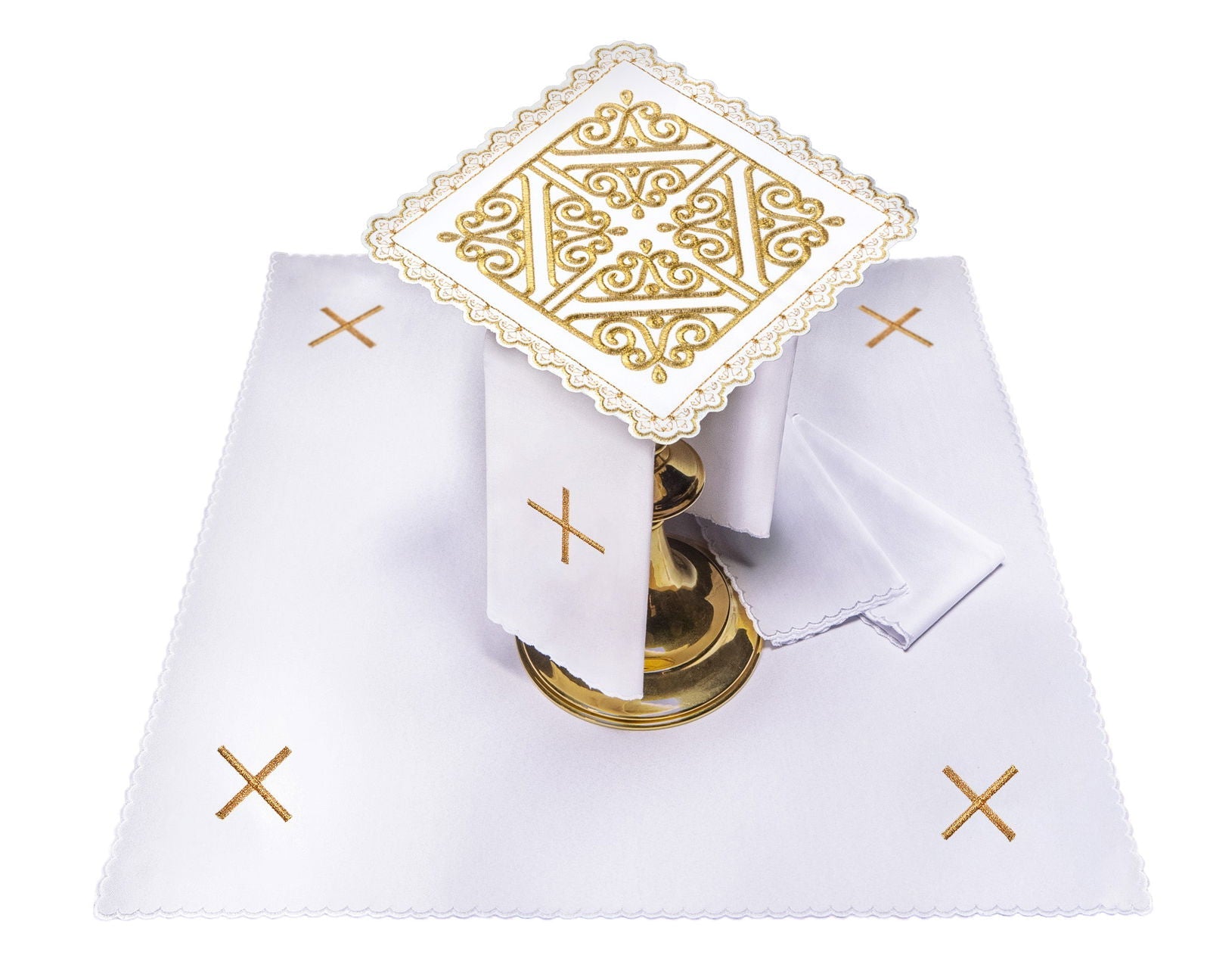 Komplet Kielichowy z Krzyżem na Złotym Hafcie Liturgiczny - alba.pl