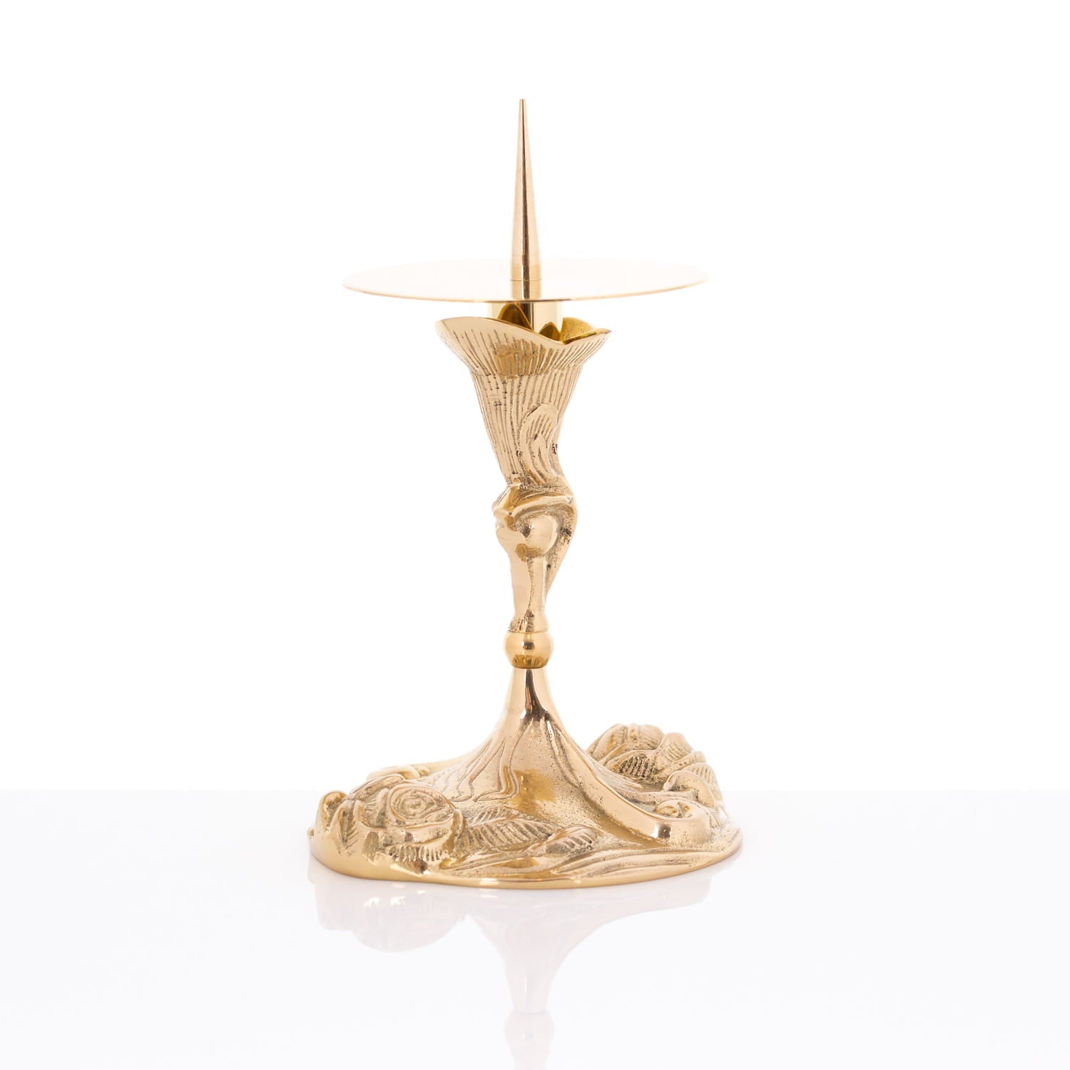 Lichtarz Mosiężny 14 cm - Odlew z Kwiatowym Motywem - alba.pl