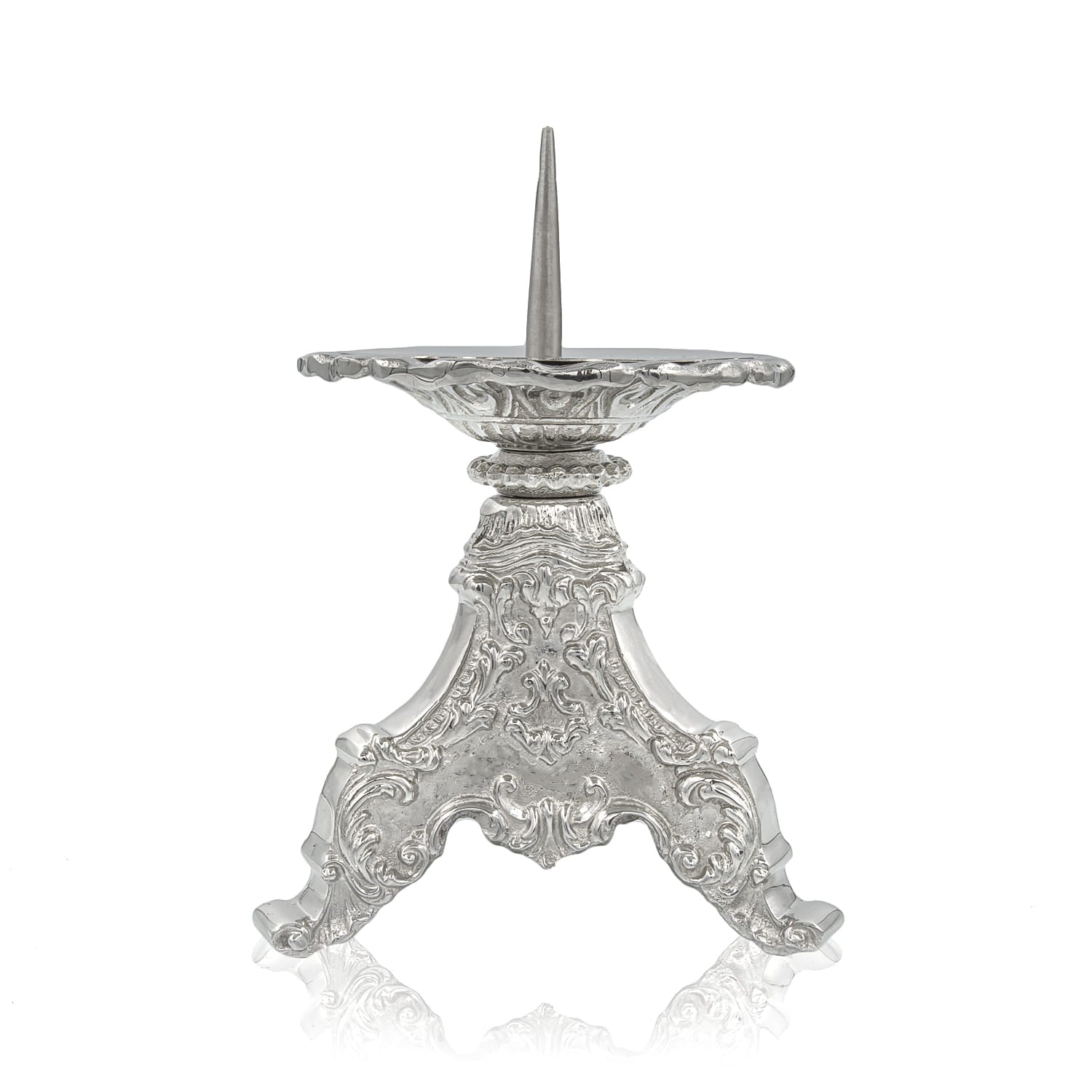 Lichtarz Mosiężny Niklowany - Srebrny Blask, Wysokość 12 cm - alba.pl