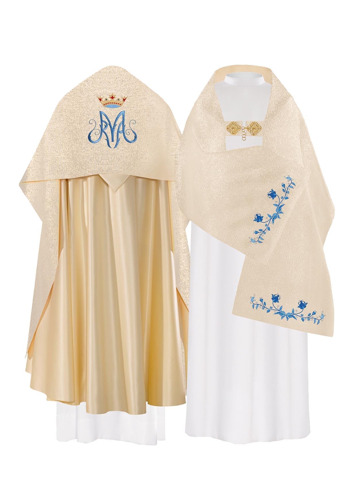 Maryjny Welon Liturgiczny Złoty z Bogatym Haftem Maryjnym - alba.pl