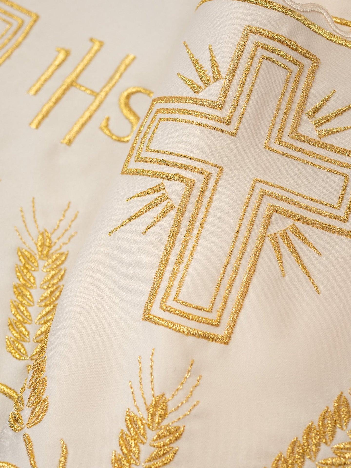 Metraż Liturgiczny Ecru IHS z Krzyżem - Wysoka Jakość - alba.pl