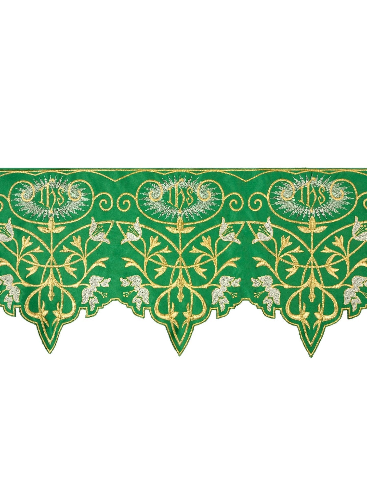 Metraż z monogramem IHS w kolorze zielonym