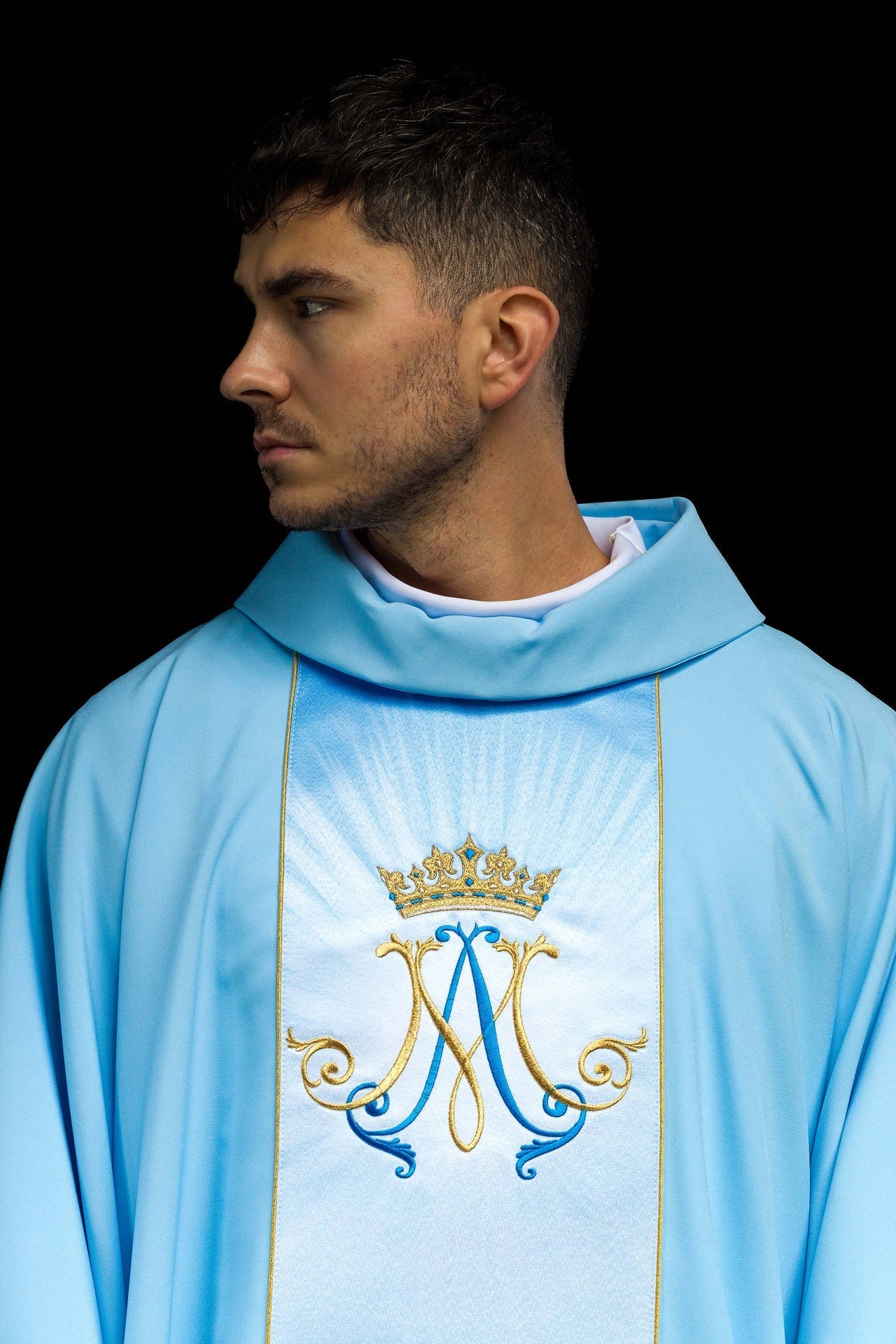 Niebieski Ornat Maryjny z Haftem - Sublimowany Pas Liturgiczny - alba.pl