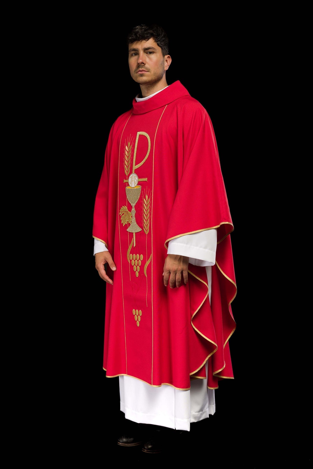 Ornat Czerwony Haftowany Kielich IHS - Elegancki Strój Liturgiczny - alba.pl