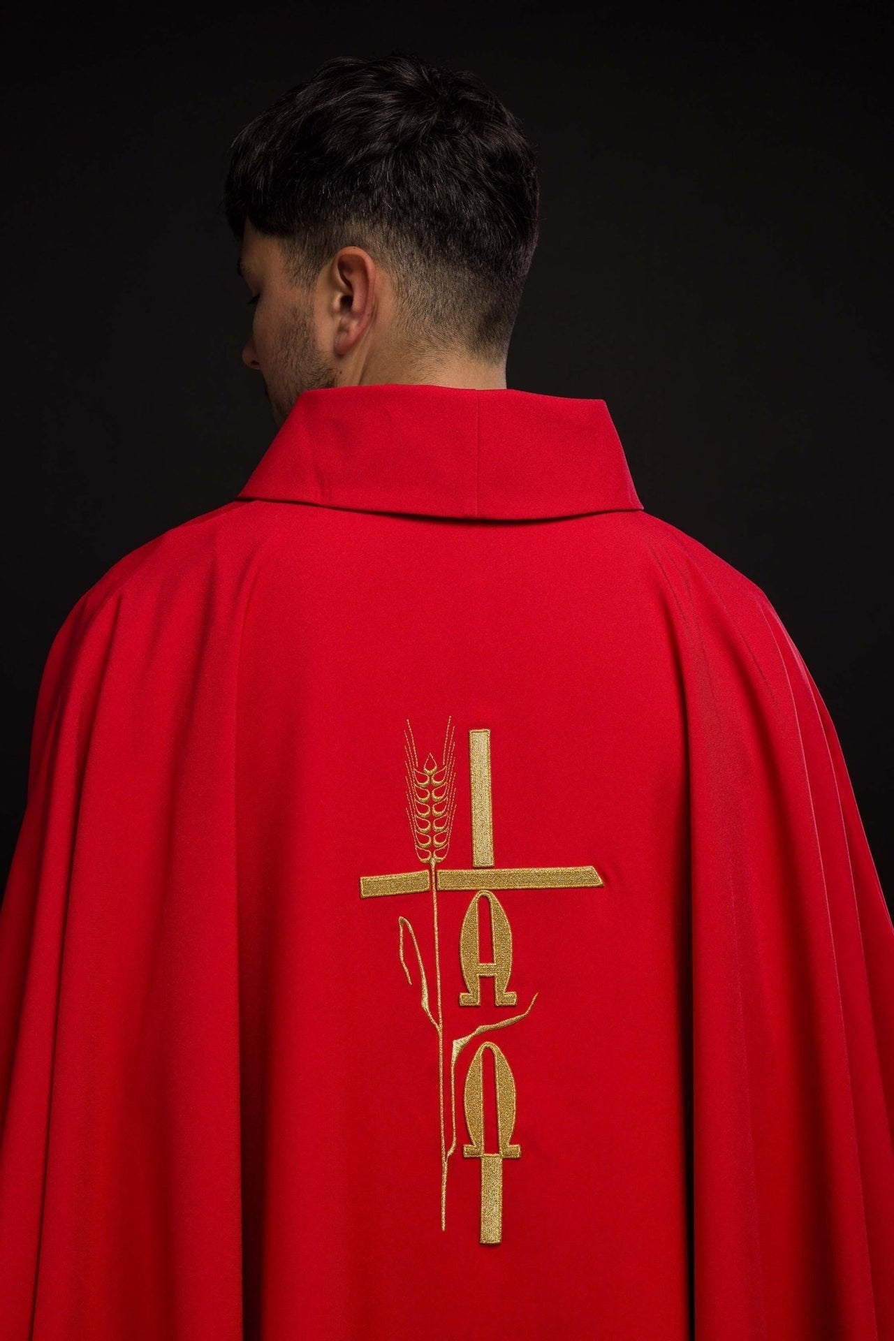 Ornat Czerwony z Haftem Alfa Omega Symbol Eucharystyczny - alba.pl