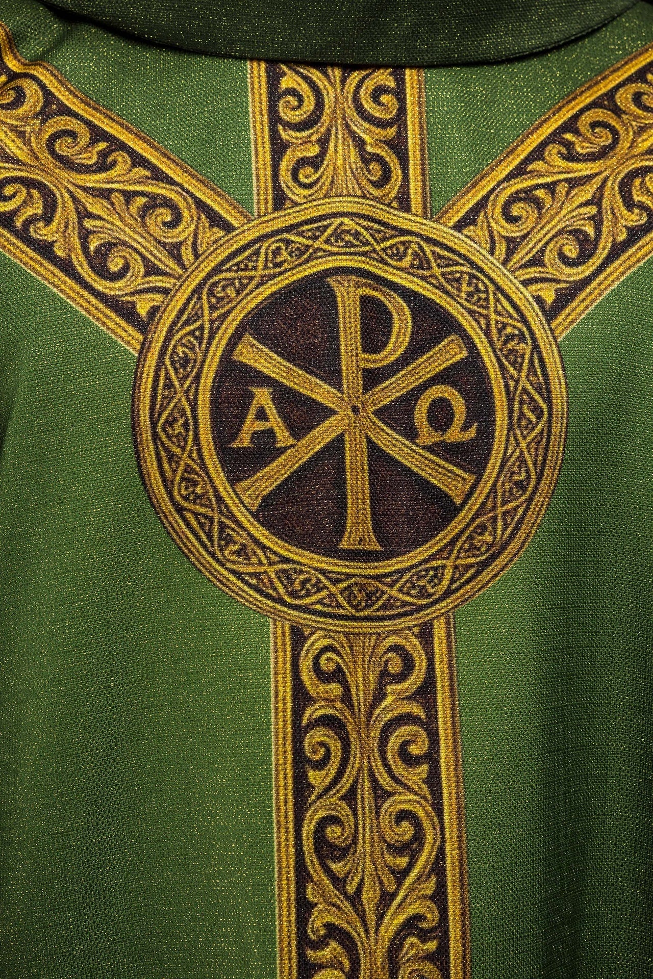 Ornat Drukowany Pax Zielony ze Złotym Zdobieniem - alba.pl