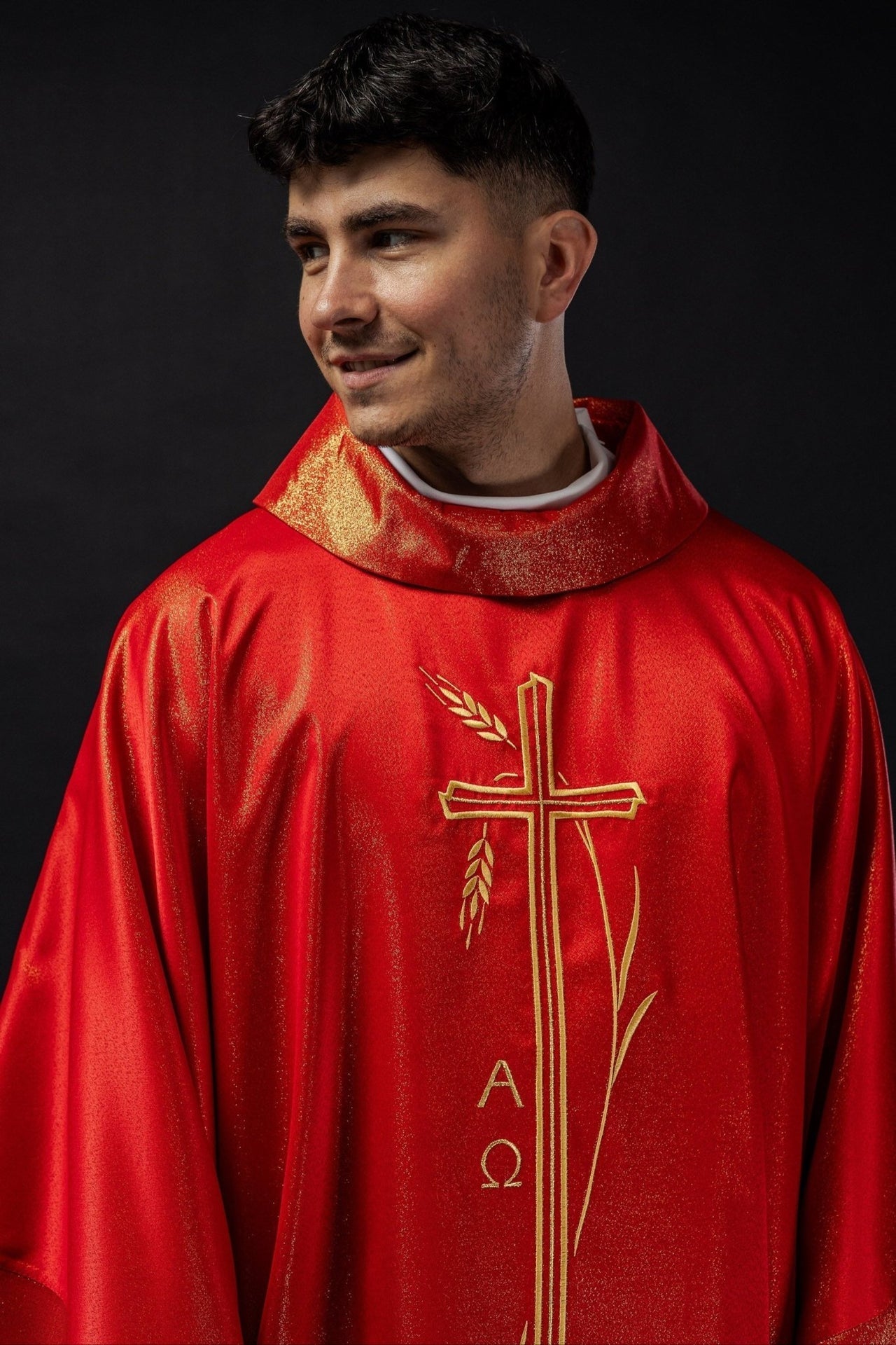 Ornat Kapłański Czerwony z Krzyżem i Kłosem - Polski Wyrób - alba.pl