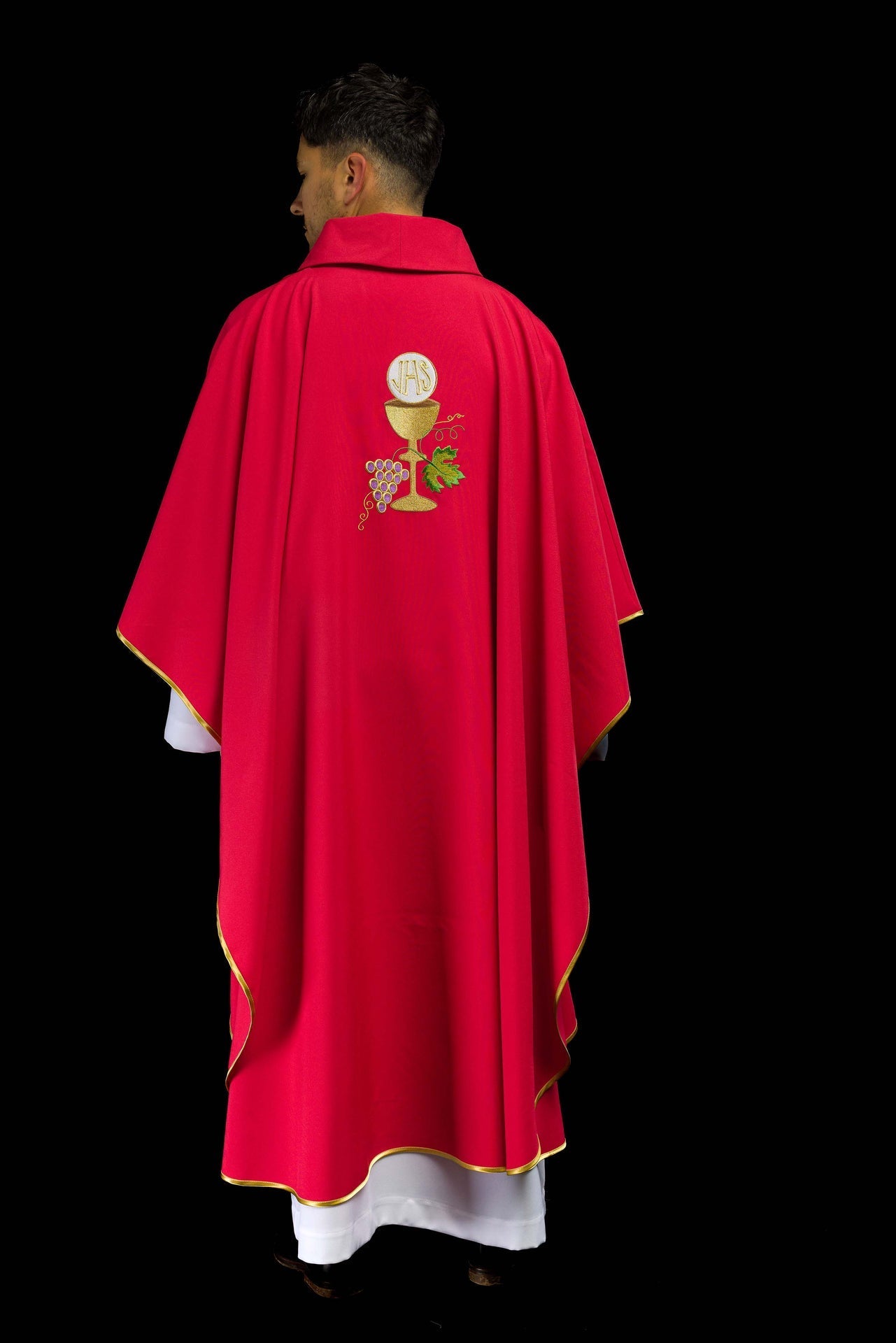 Ornat Liturgiczny Czerwony Kielich Krzyż i Winogrona z Haftem - alba.pl