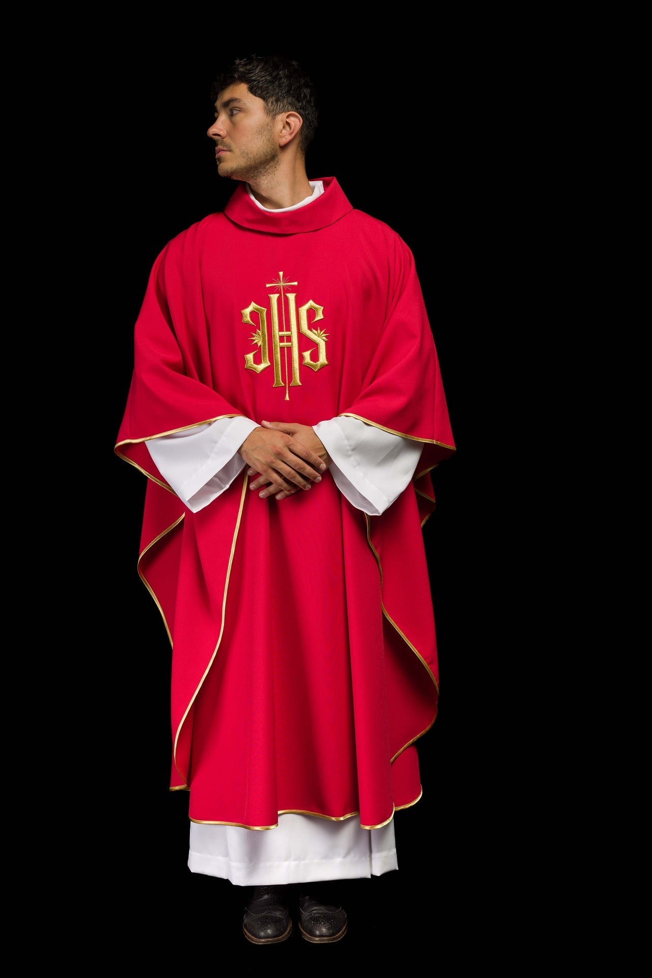 Ornat Liturgiczny Czerwony z Haftem IHS Złotą Nicią - alba.pl