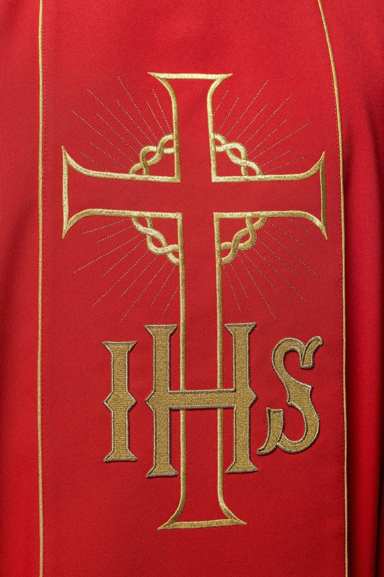 Ornat Liturgiczny Czerwony ze Złotym Pasem IHS i Kłosy - alba.pl