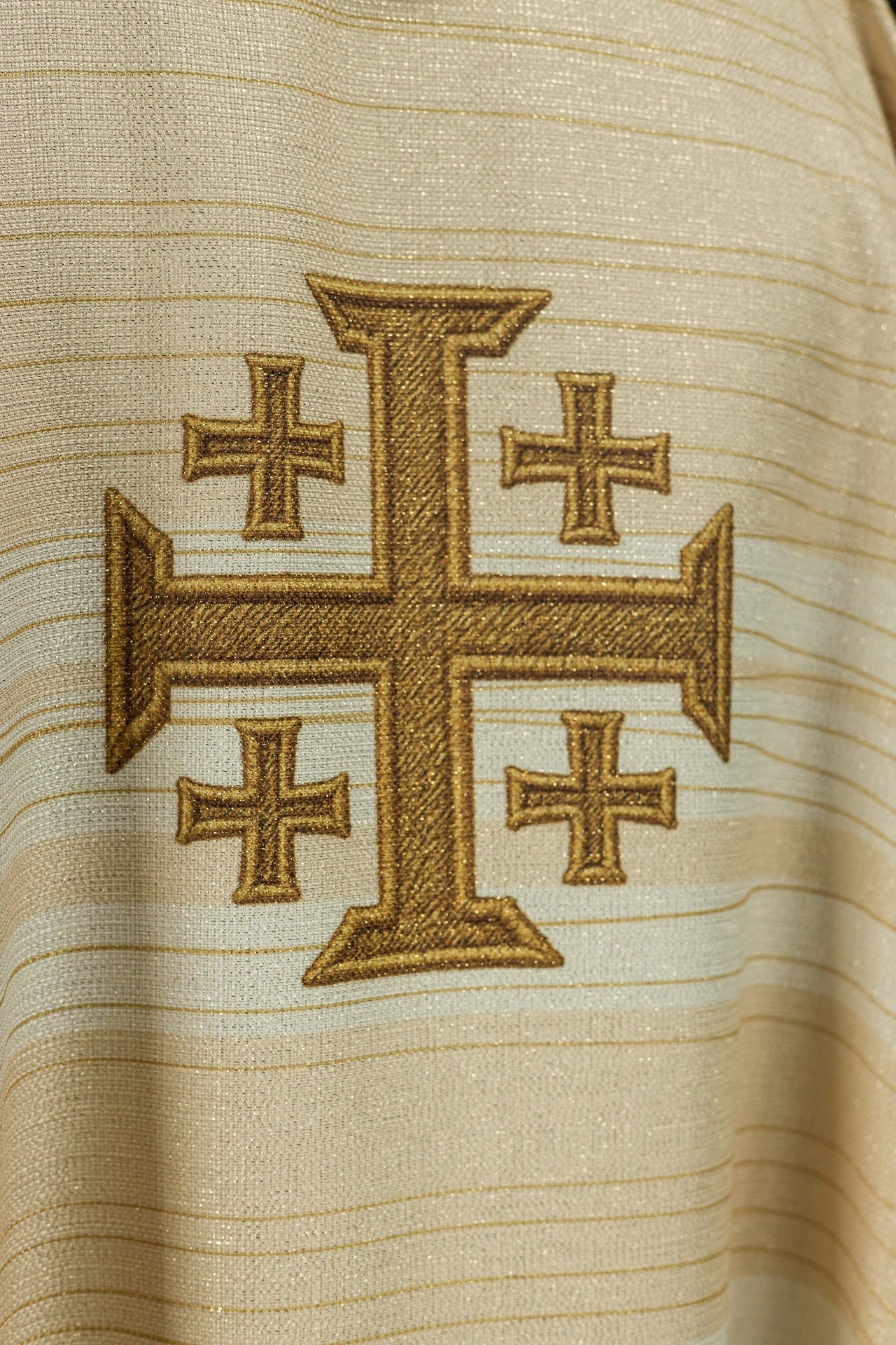 Ornat Liturgiczny Drukowany Krzyż Jerozolimski Ecru z Stułą - alba.pl