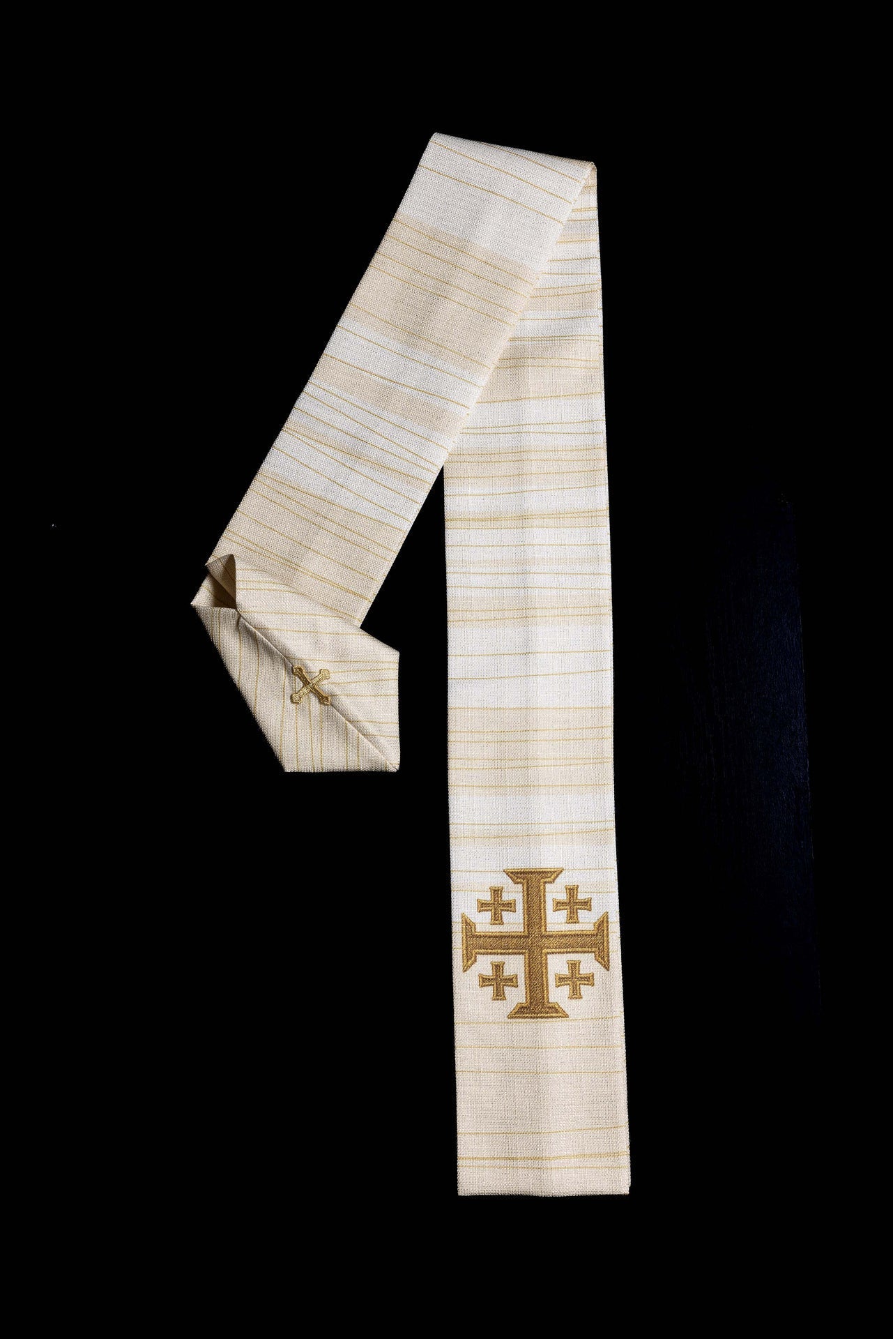 Ornat Liturgiczny Drukowany Krzyż Jerozolimski Ecru z Stułą - alba.pl