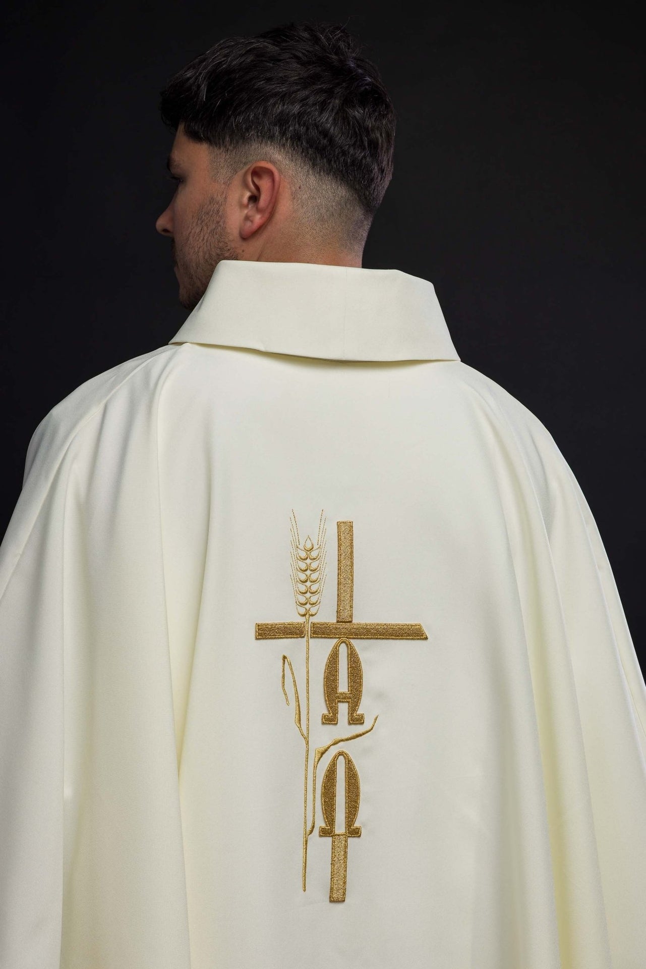 Ornat Liturgiczny Ecru Alfa Omega Złoty Haft Polski Producent - alba.pl