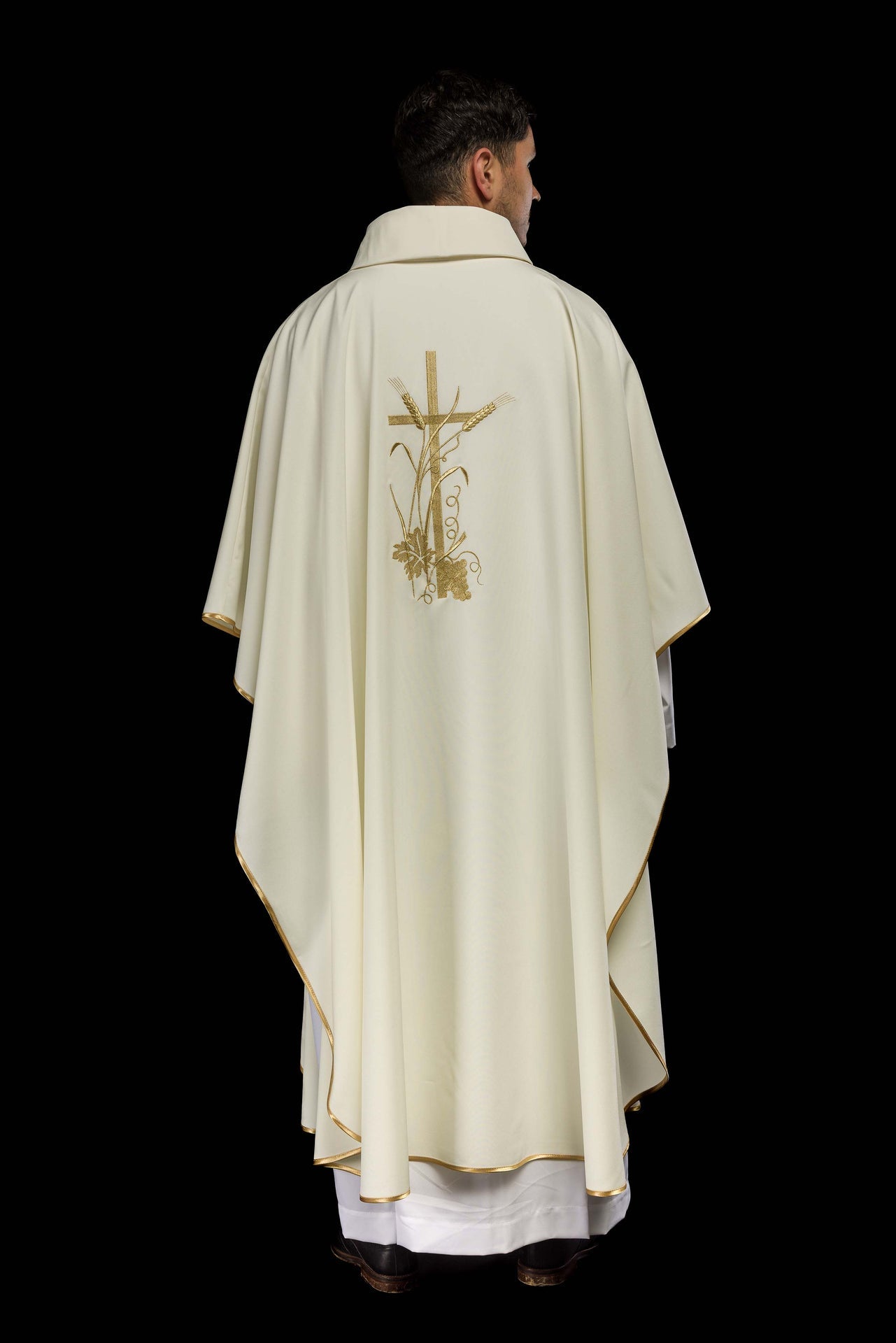 Ornat Liturgiczny Ecru Haft PAX - Złota Lamówka i Stuła - alba.pl