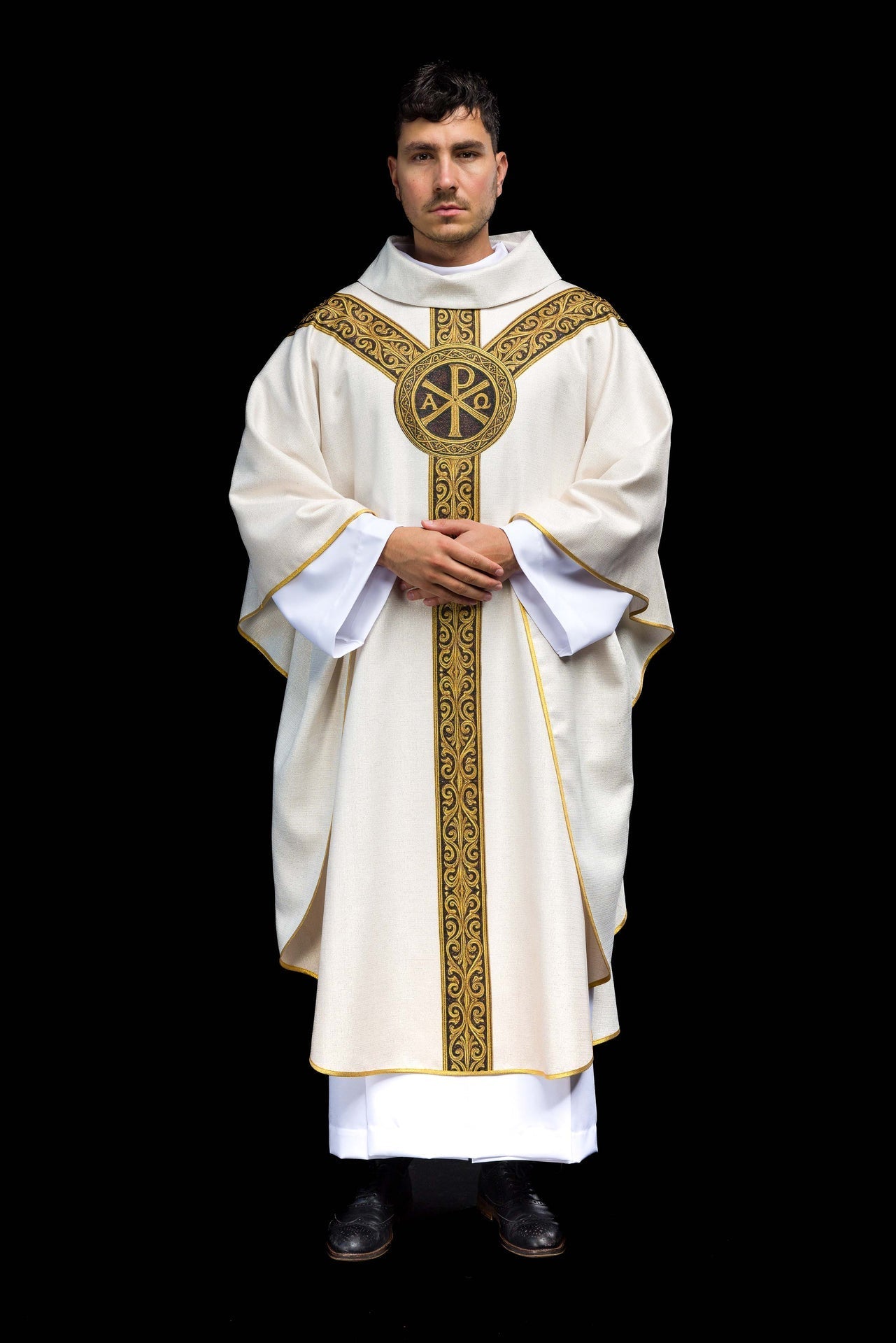 Ornat Liturgiczny Pax Ecru Drukowany Złotem - Symbol Pokoju - alba.pl