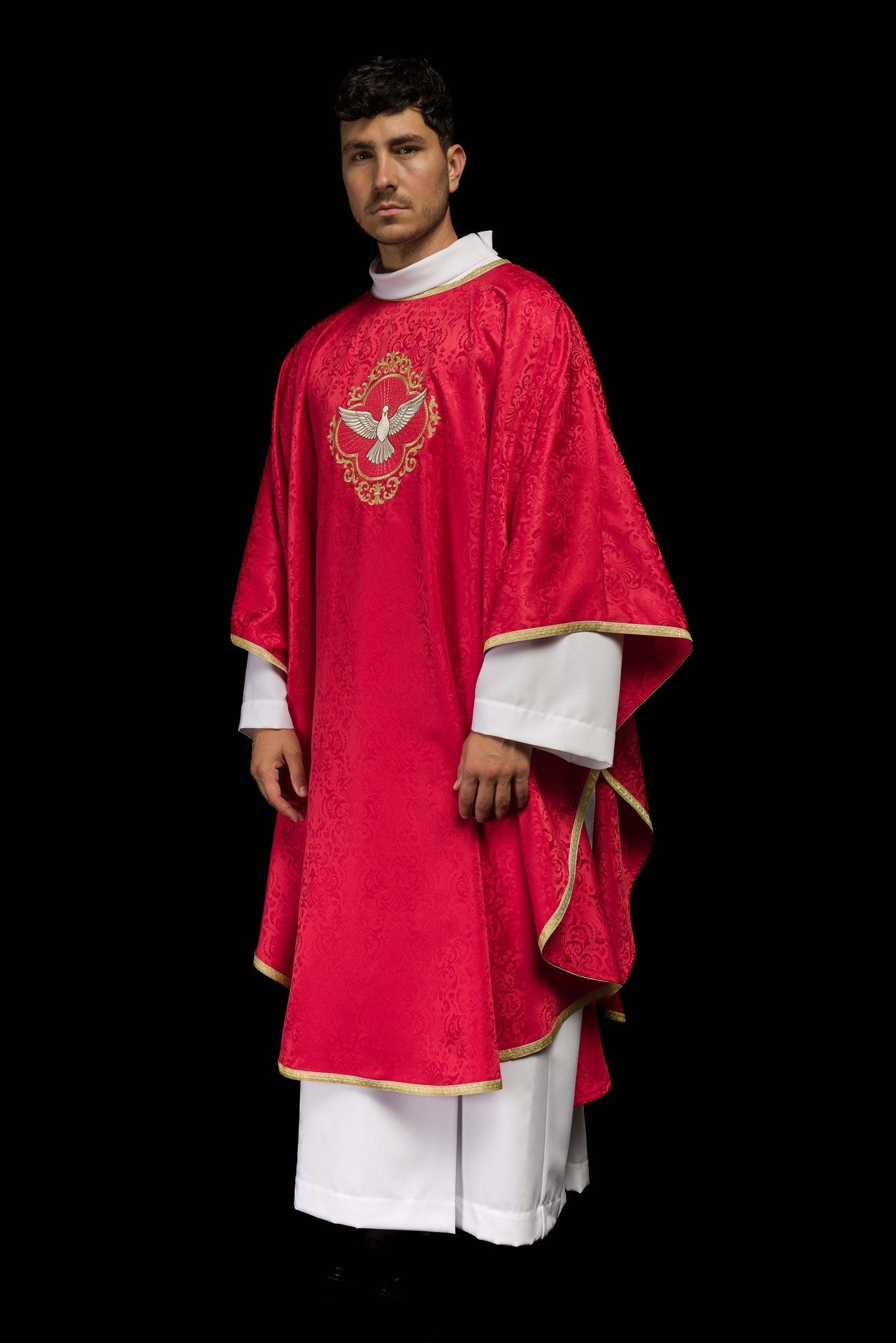 Ornat Liturgiczny z Duchem Świętym Żakardowy Ecru/Czerwony - alba.pl