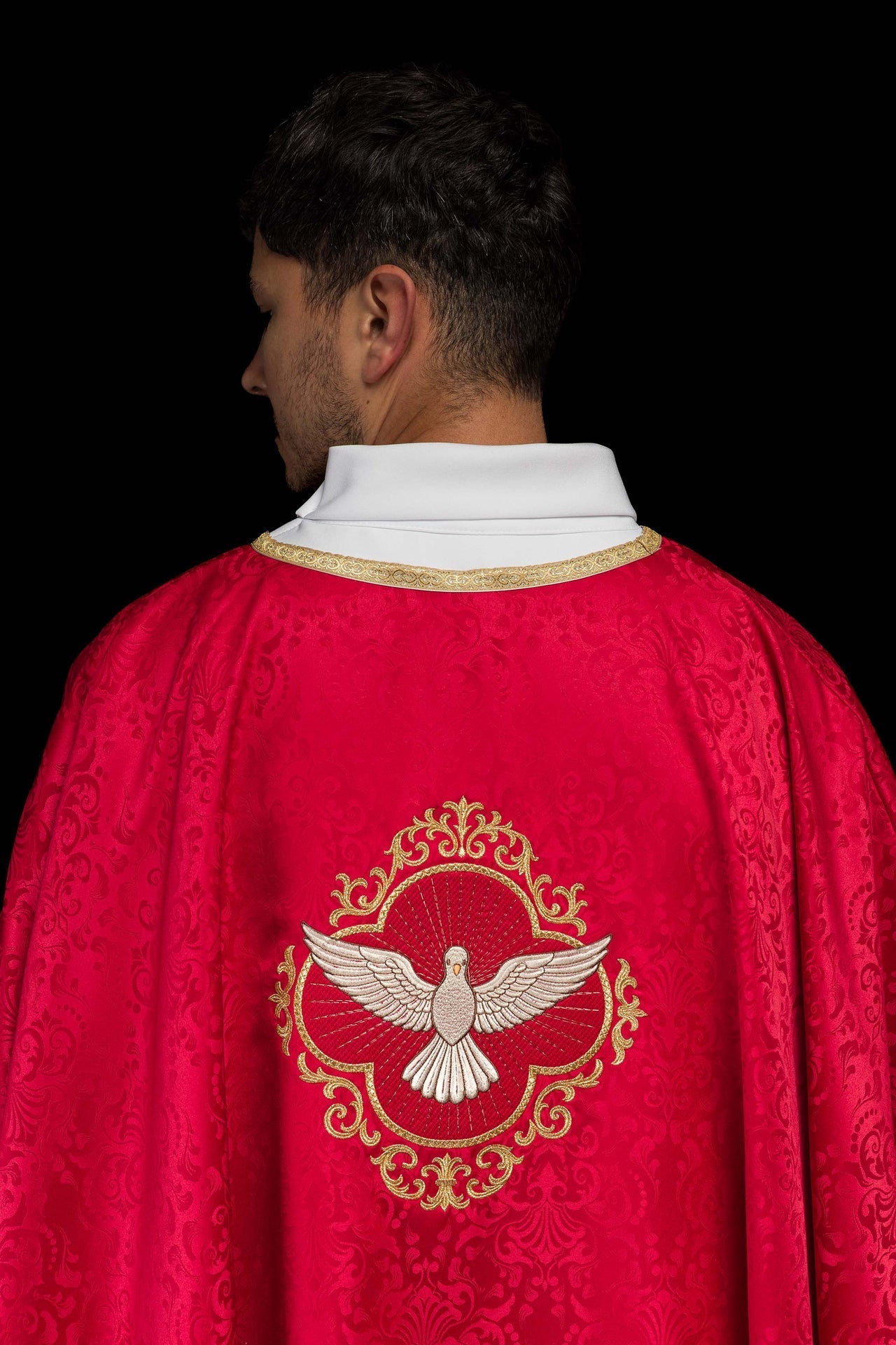 Ornat Liturgiczny z Duchem Świętym Żakardowy Ecru/Czerwony - alba.pl