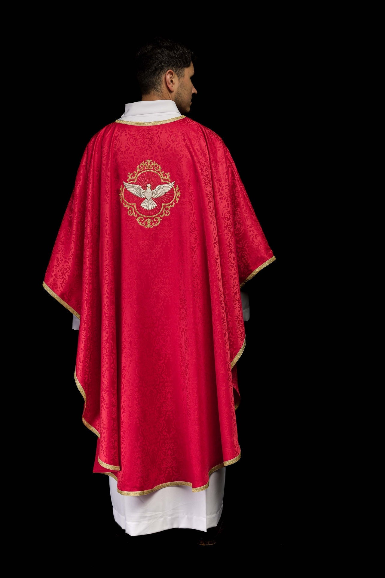Ornat Liturgiczny z Duchem Świętym Żakardowy Ecru/Czerwony - alba.pl