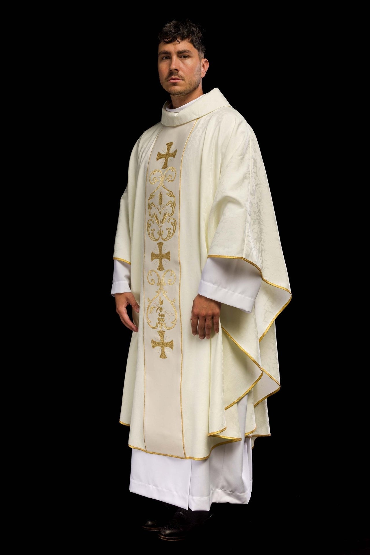 Ornat Liturgiczny Żakardowy ze Zdobionym Pasem Haftowanym - alba.pl