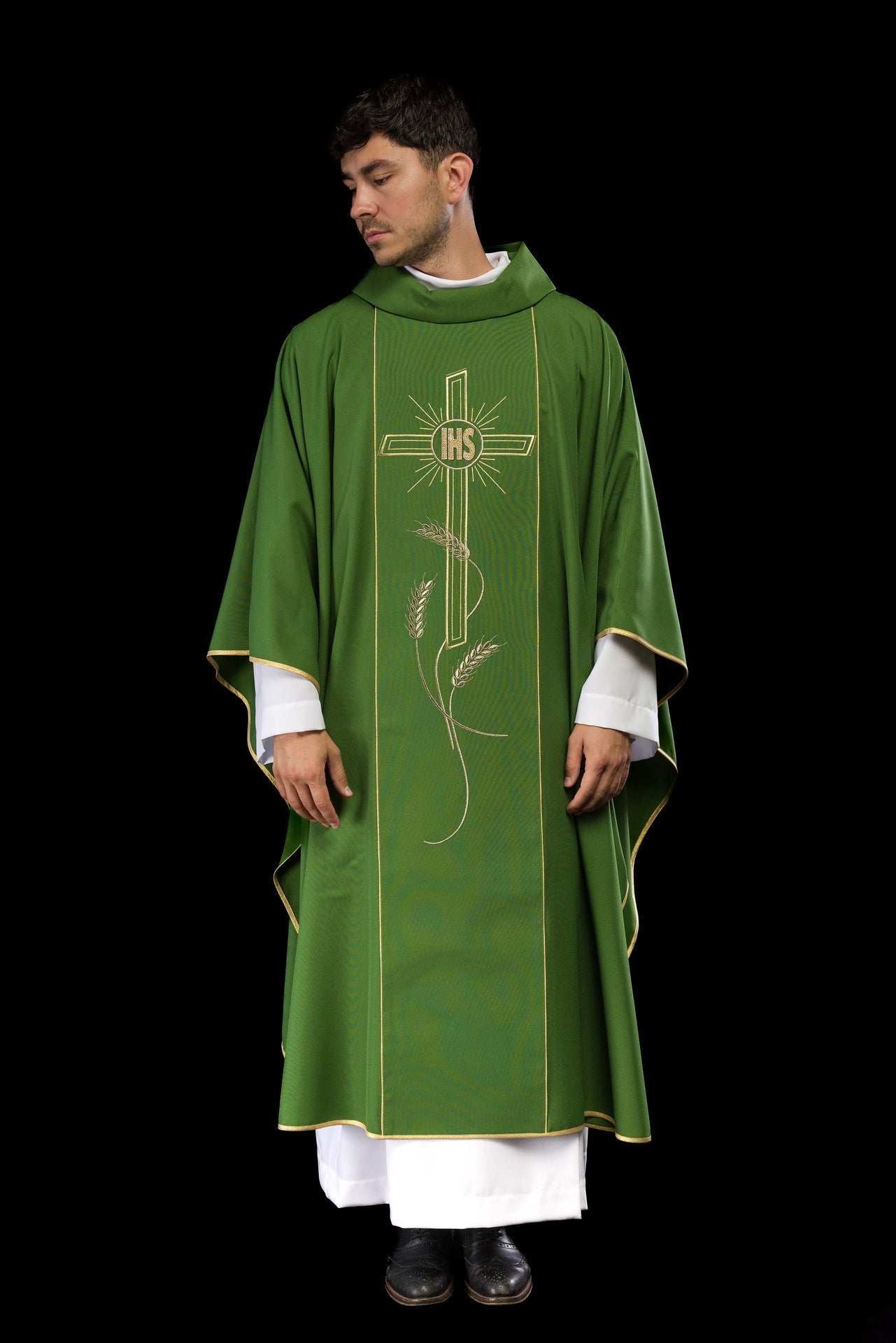 Ornat Liturgiczny Zielony Krzyż IHS Złoty Pas - Alba.pl - alba.pl