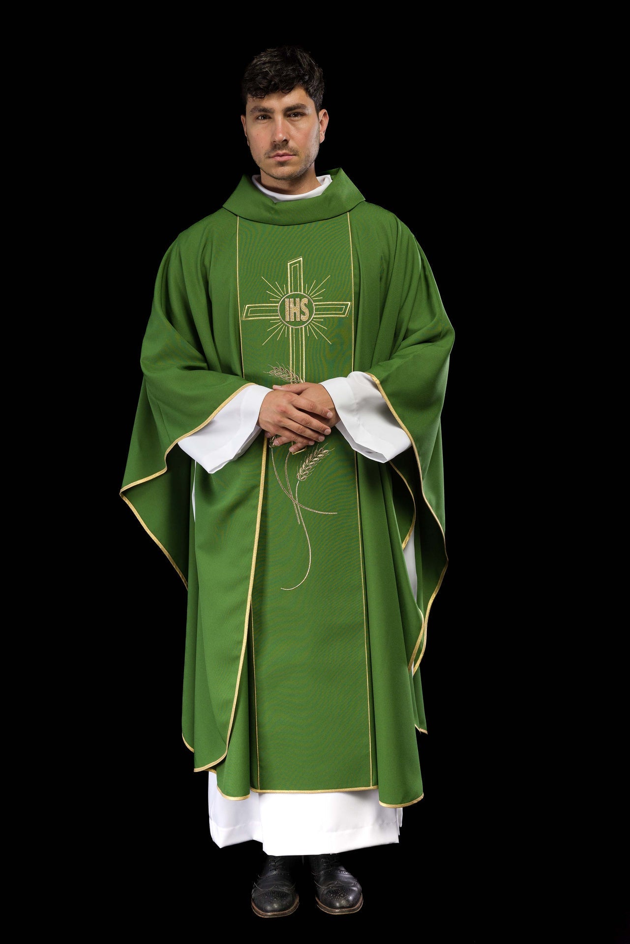 Ornat Liturgiczny Zielony Krzyż IHS Złoty Pas - Alba.pl - alba.pl