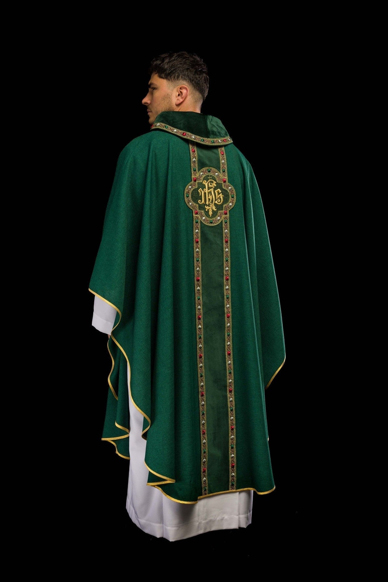 Ornat Liturgiczny Zielony z Haftem IHS - Polski Produkt - alba.pl