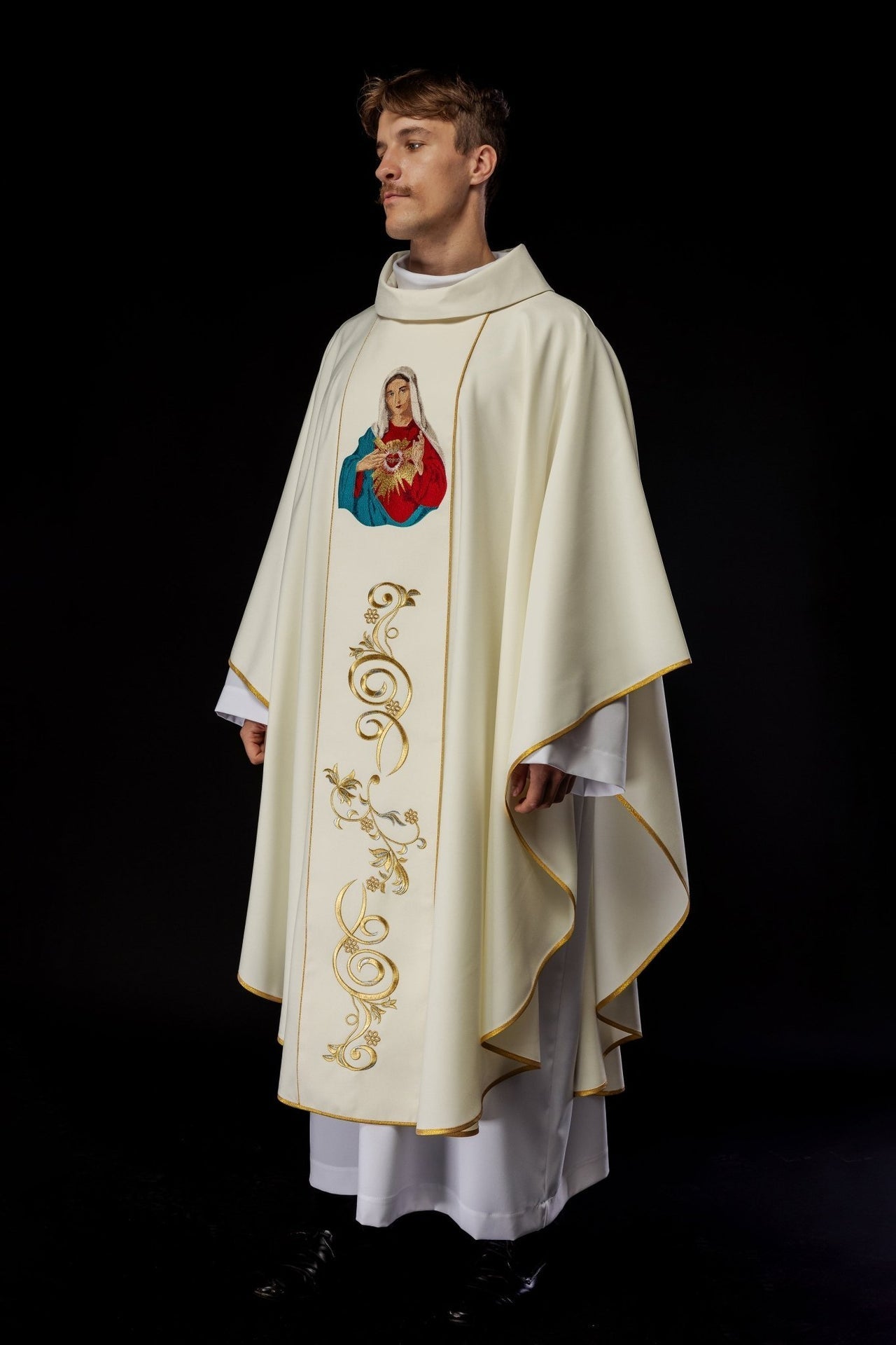 Ornat Liturgiczny Złoty z Haftem Serca Maryi - Polski Produkt - alba.pl