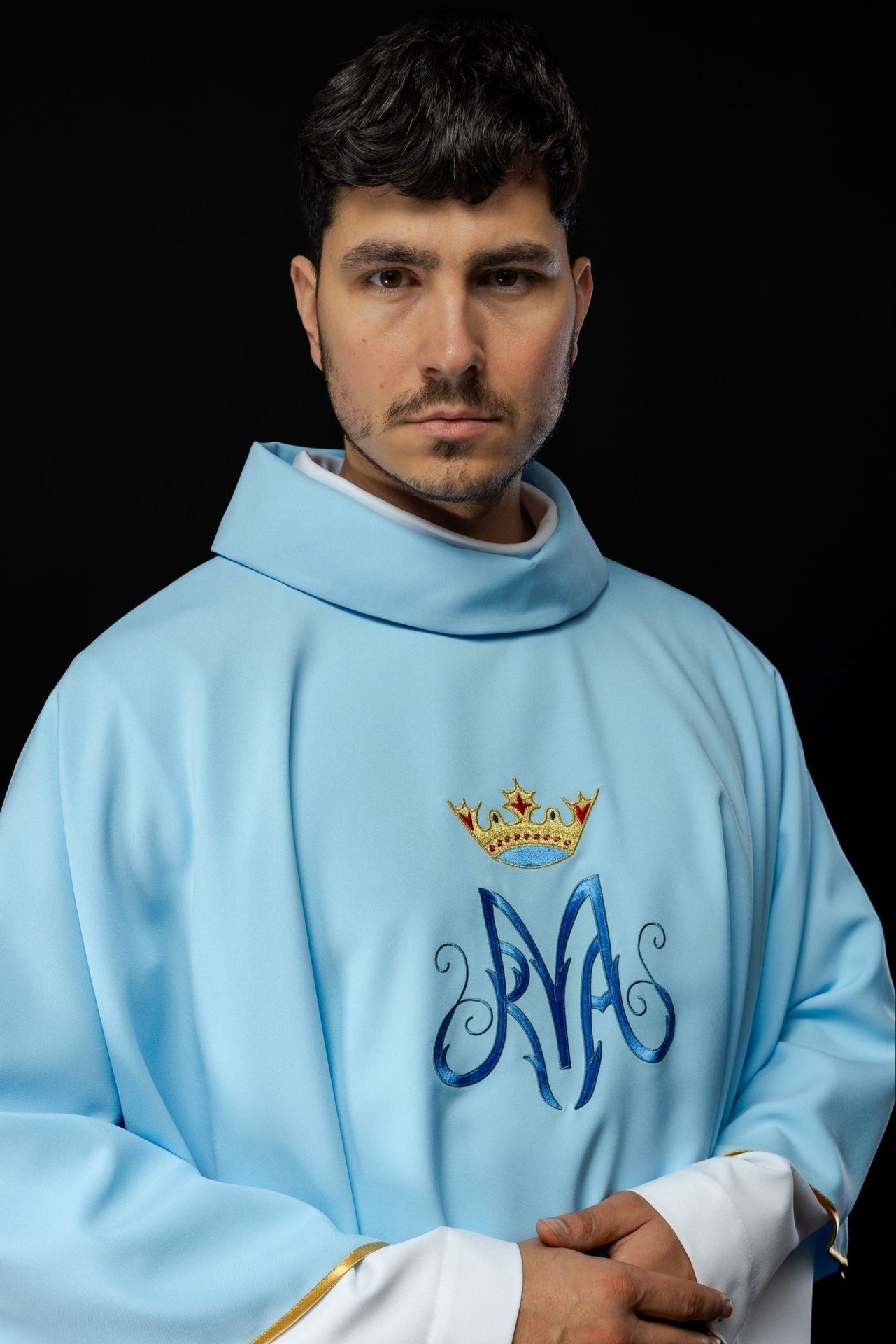 Ornat Maryjny Liturgiczny Niebieski z Haftem Eucharystycznym - alba.pl