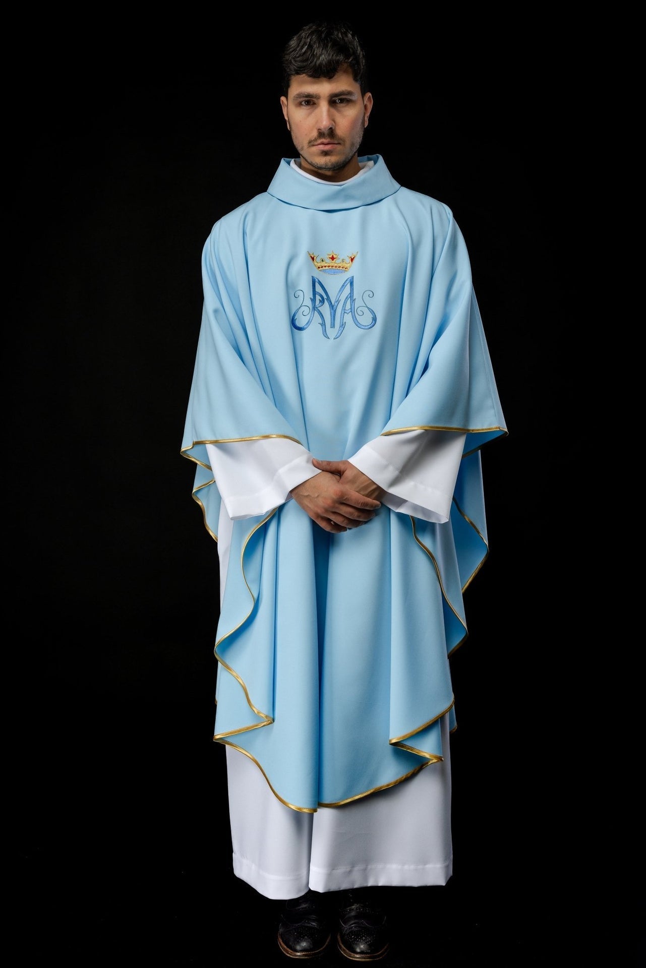 Ornat Maryjny Liturgiczny Niebieski z Haftem Eucharystycznym - alba.pl